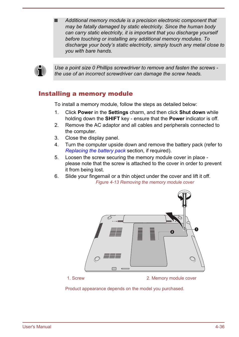 Installing a memory module | Toshiba Satellite P70T-A User Manual | Page 82 / 153