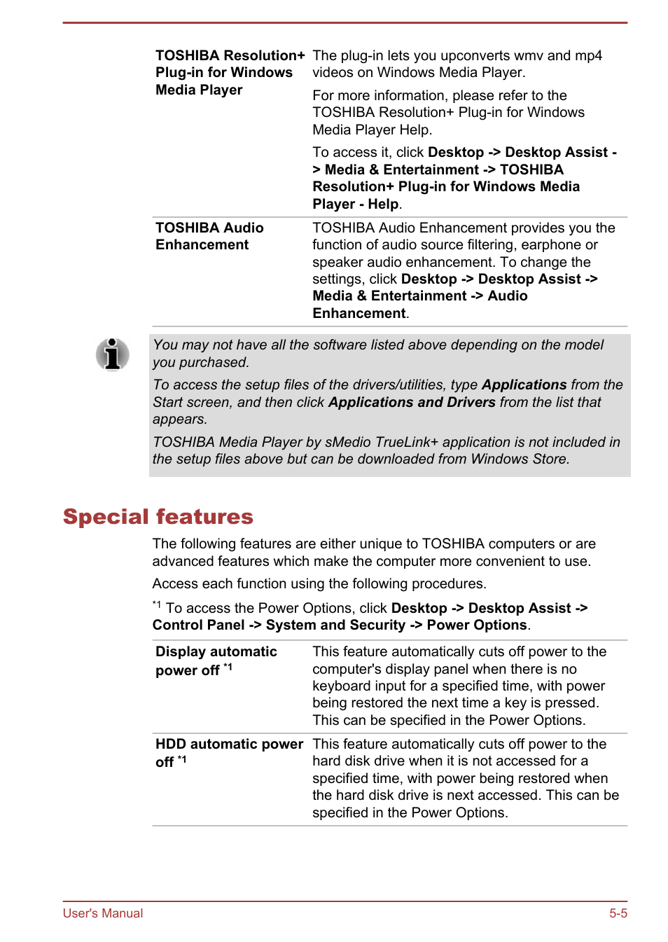 Special features, Special features -5 | Toshiba Satellite P70T-A User Manual | Page 99 / 153