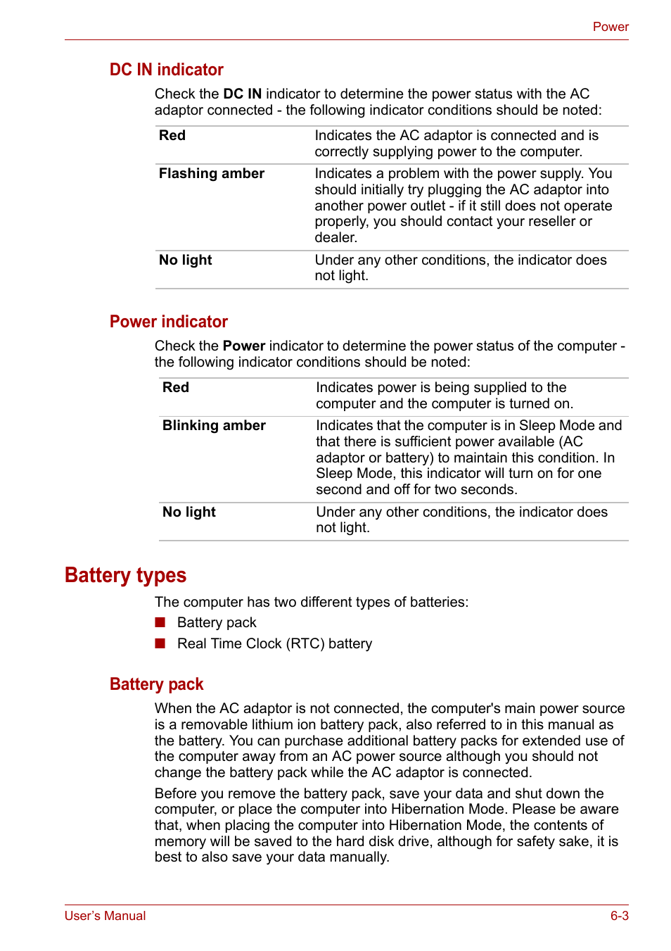 Battery types, Battery types -3, Dc in indicator | Power indicator, Battery pack | Toshiba Qosmio X300 User Manual | Page 122 / 219