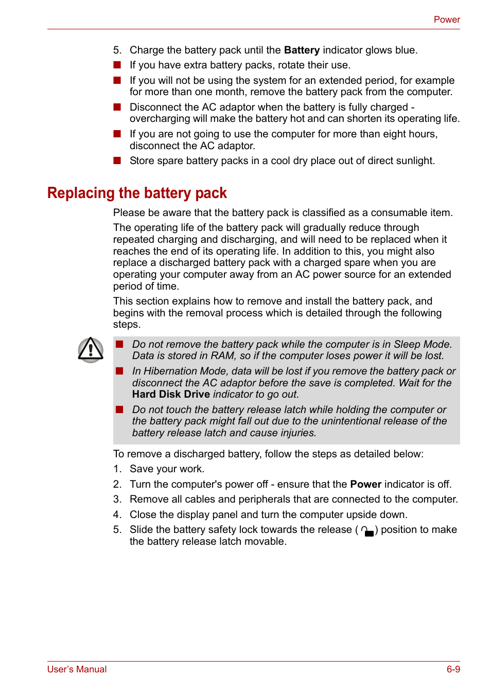 Replacing the battery pack, Replacing the battery pack -9 | Toshiba Qosmio X300 User Manual | Page 128 / 219