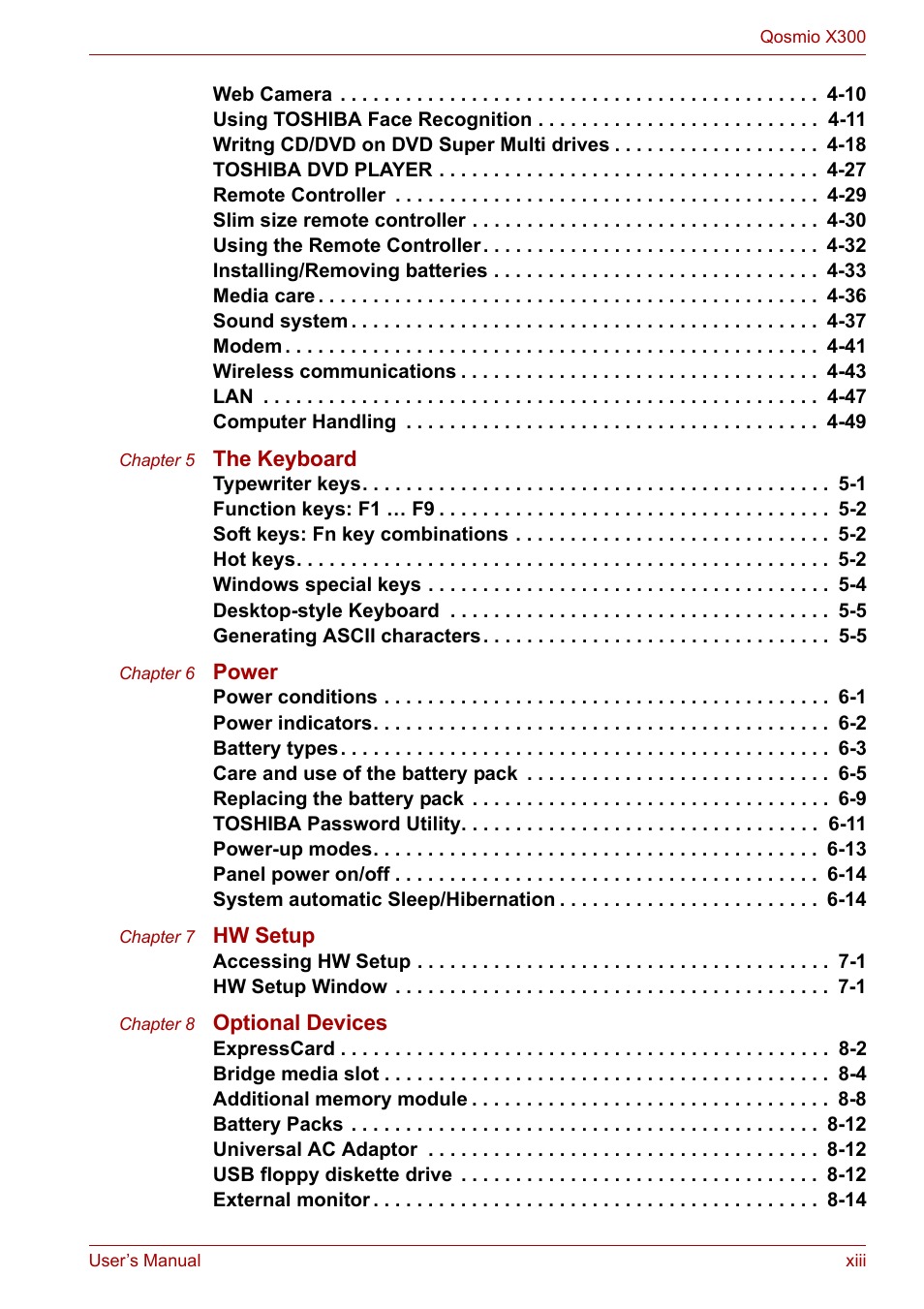 Toshiba Qosmio X300 User Manual | Page 13 / 219