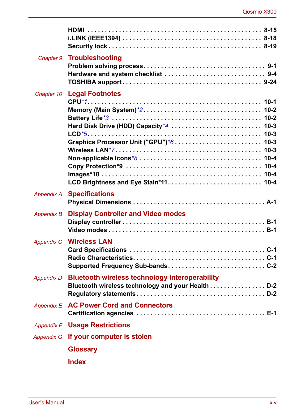 Toshiba Qosmio X300 User Manual | Page 14 / 219