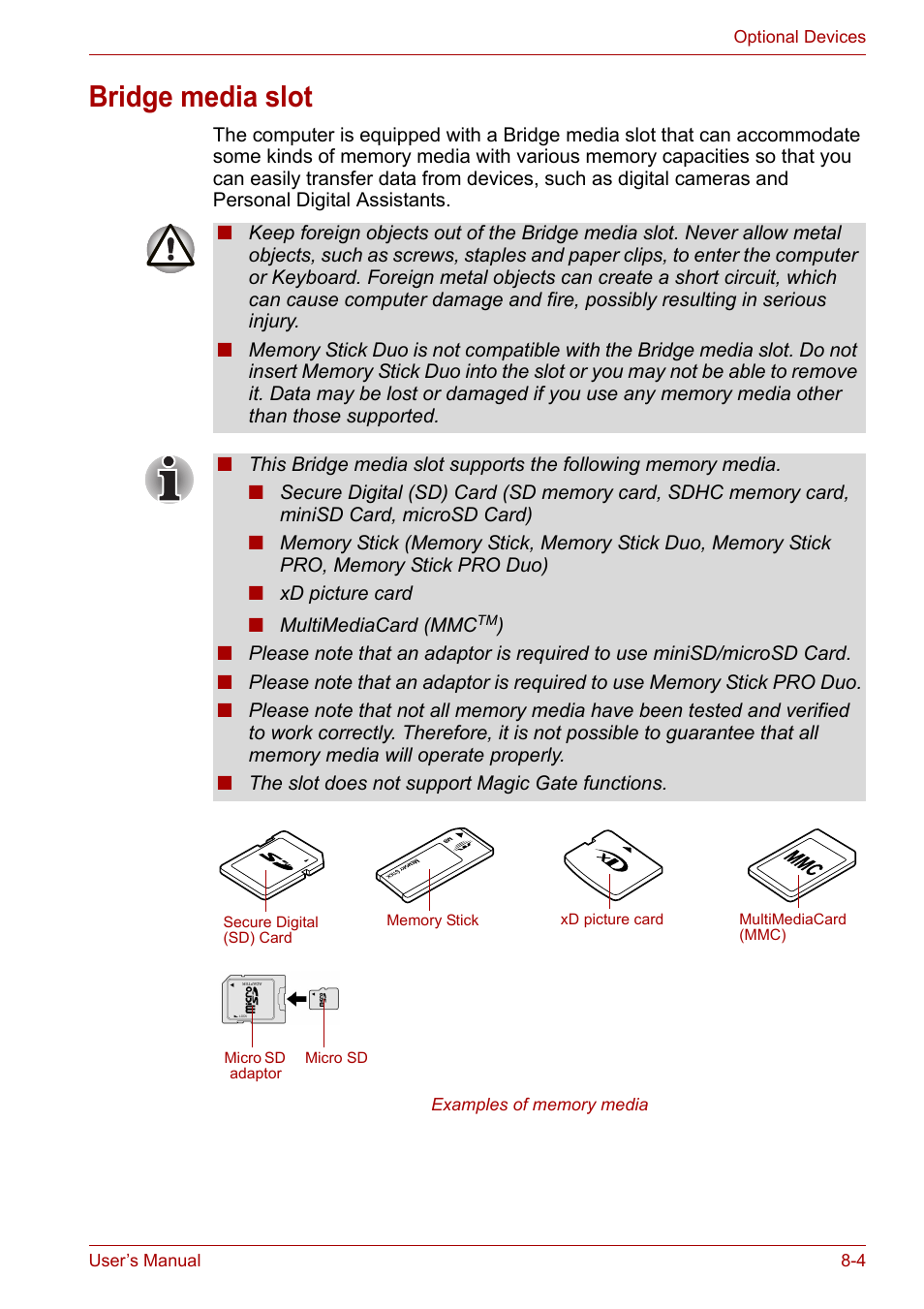 Bridge media slot, Bridge media slot -4 | Toshiba Qosmio X300 User Manual | Page 142 / 219
