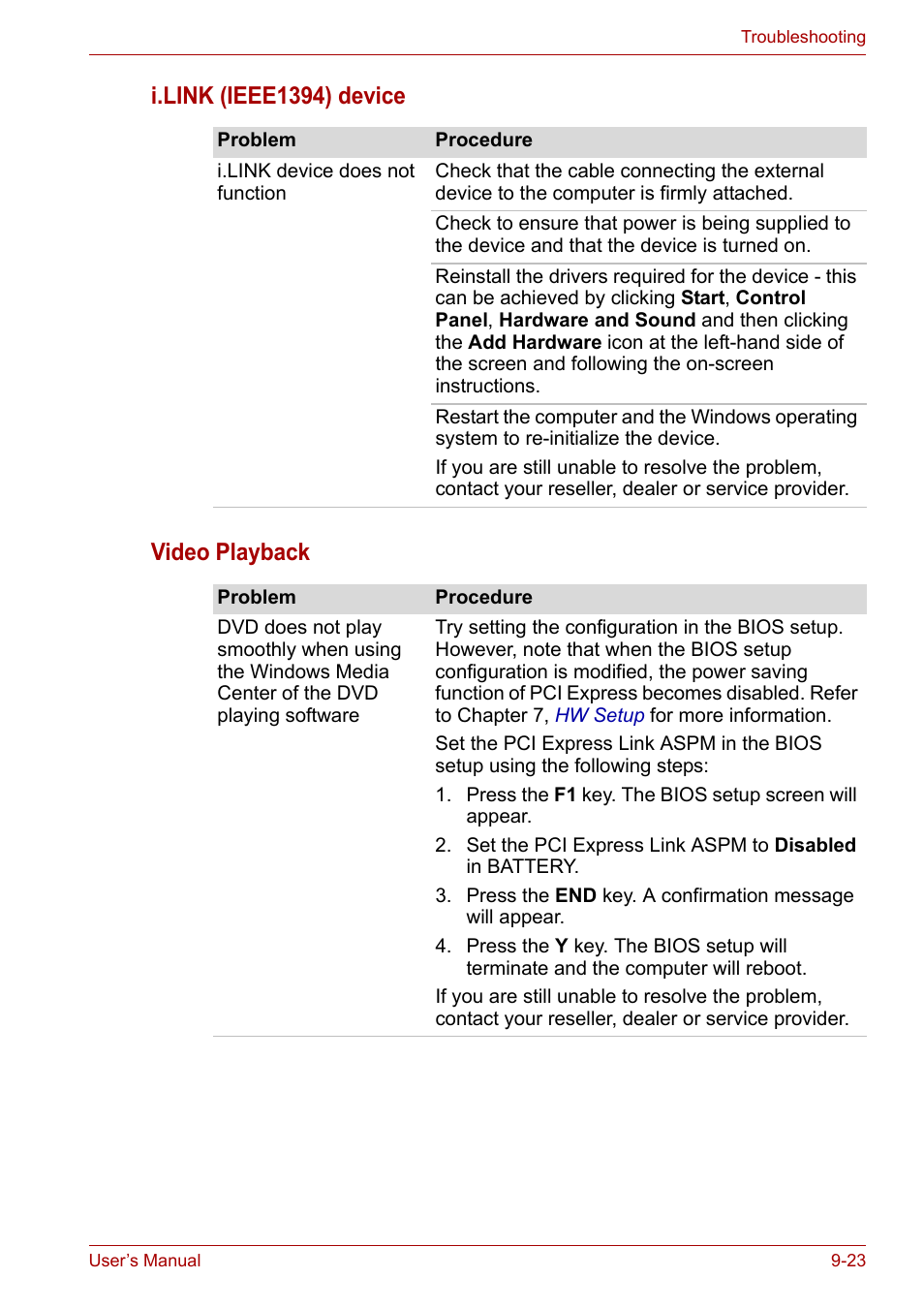 I.link (ieee1394) device video playback | Toshiba Qosmio X300 User Manual | Page 181 / 219