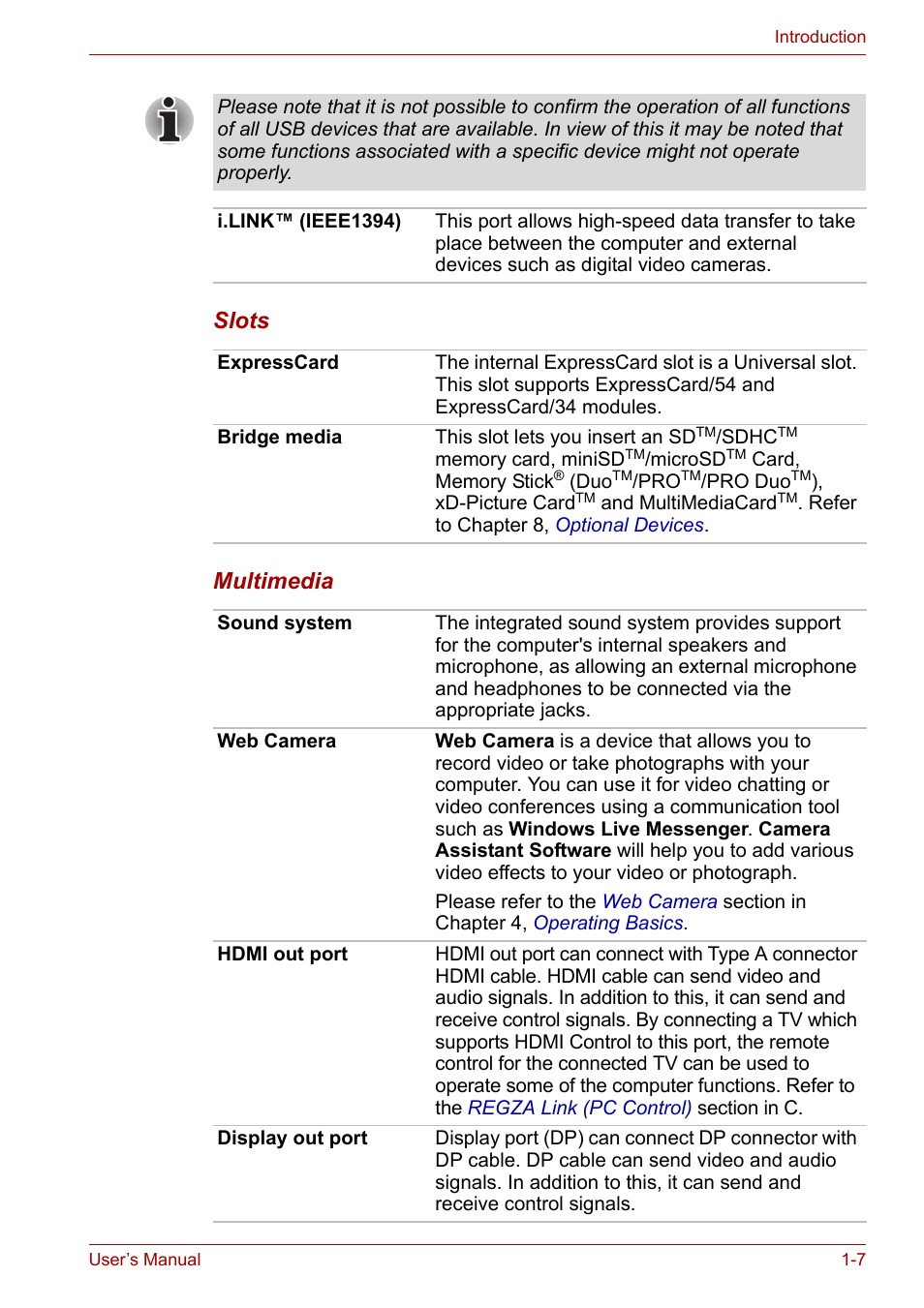 Slots multimedia | Toshiba Qosmio X300 User Manual | Page 28 / 219