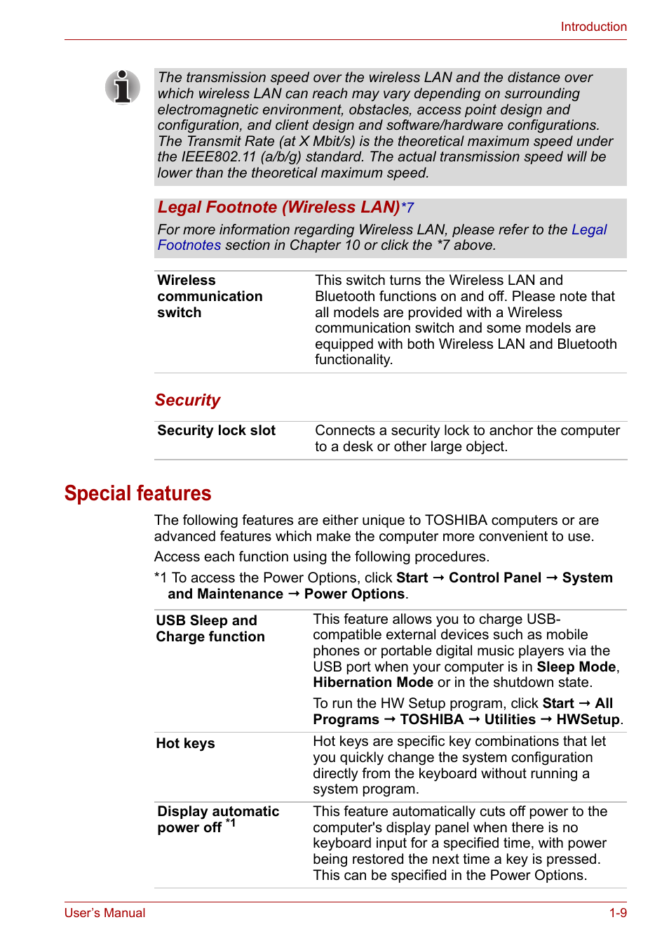 Special features, Special features -9 | Toshiba Qosmio X300 User Manual | Page 30 / 219