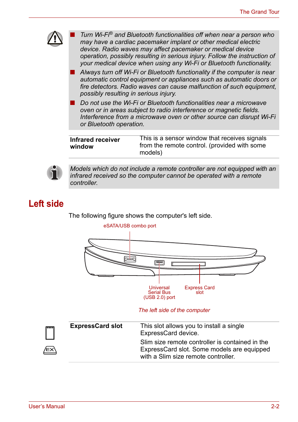 Left side, Left side -2 | Toshiba Qosmio X300 User Manual | Page 38 / 219