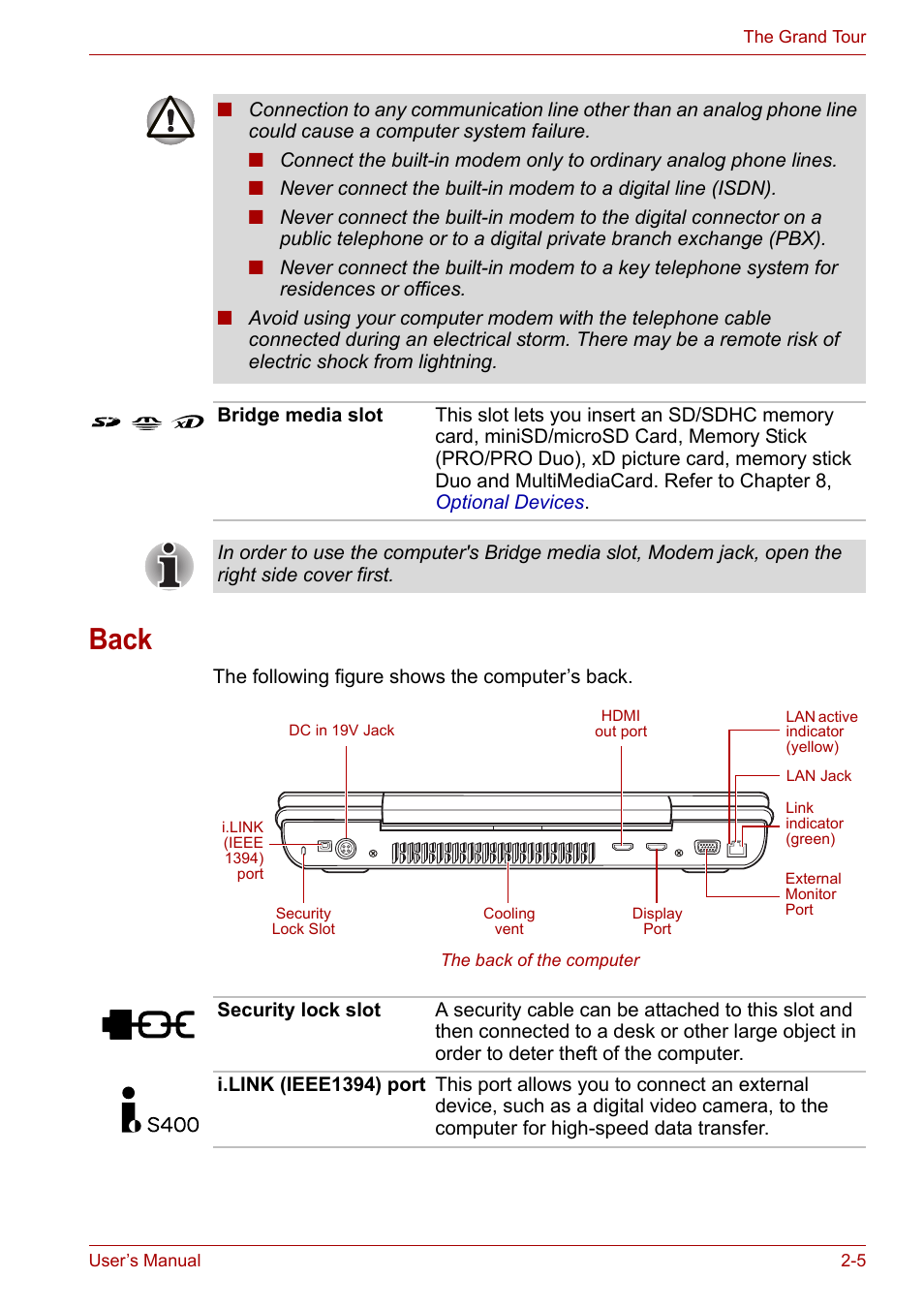 Back, Back -5 | Toshiba Qosmio X300 User Manual | Page 41 / 219