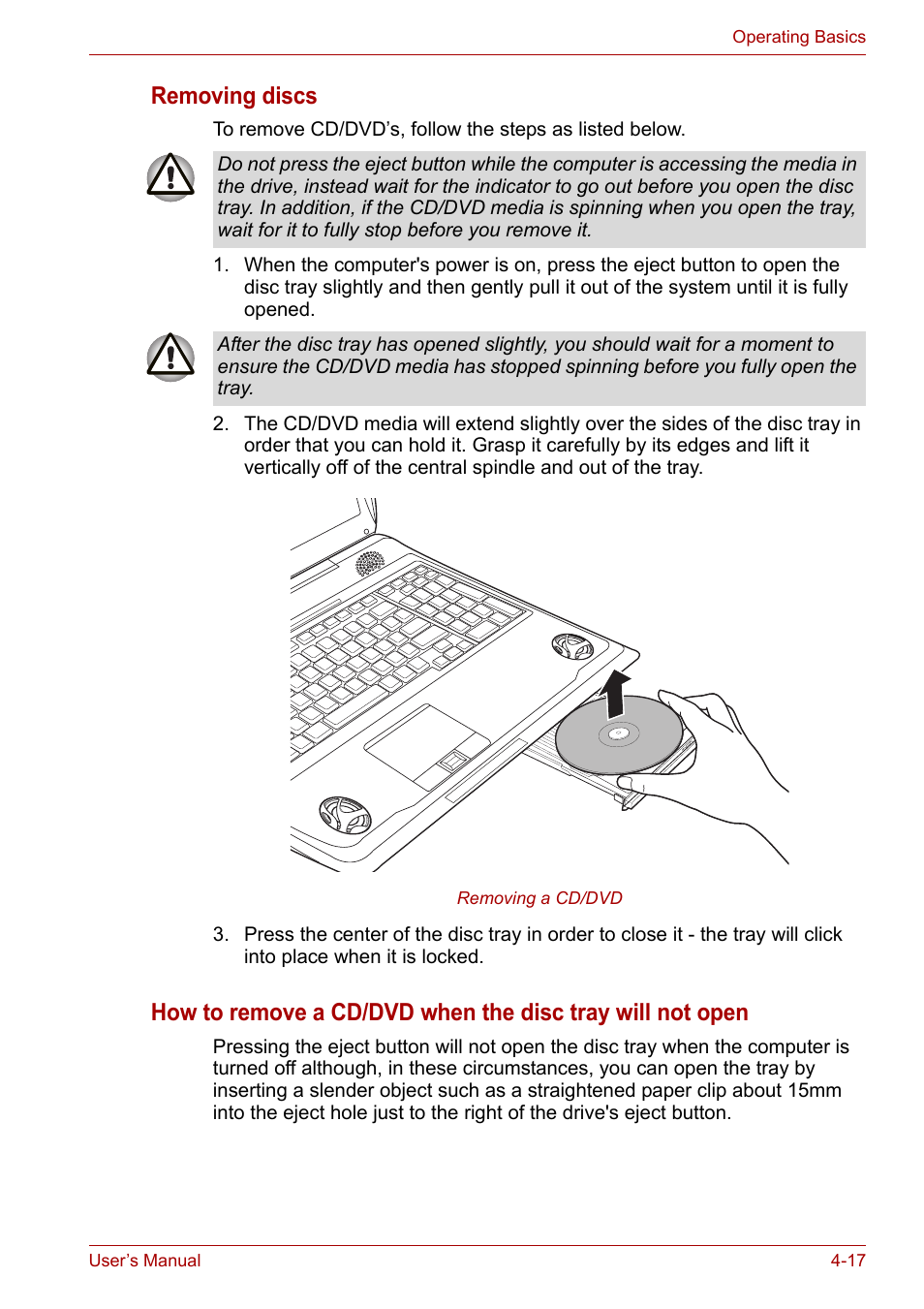 Removing discs | Toshiba Qosmio X300 User Manual | Page 81 / 219