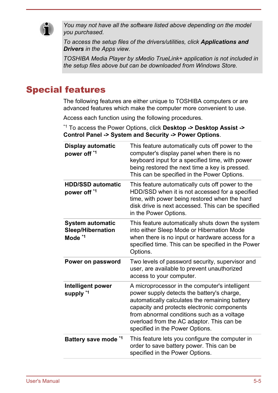 Special features, Special features -5 | Toshiba Satellite Z30-A User Manual | Page 106 / 161