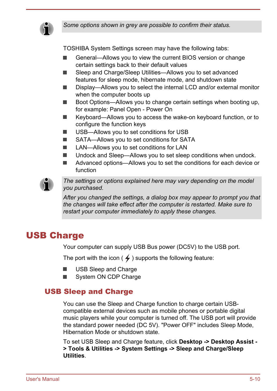 Usb charge, Usb sleep and charge, Usb charge -10 | Toshiba Satellite Z30-A User Manual | Page 111 / 161