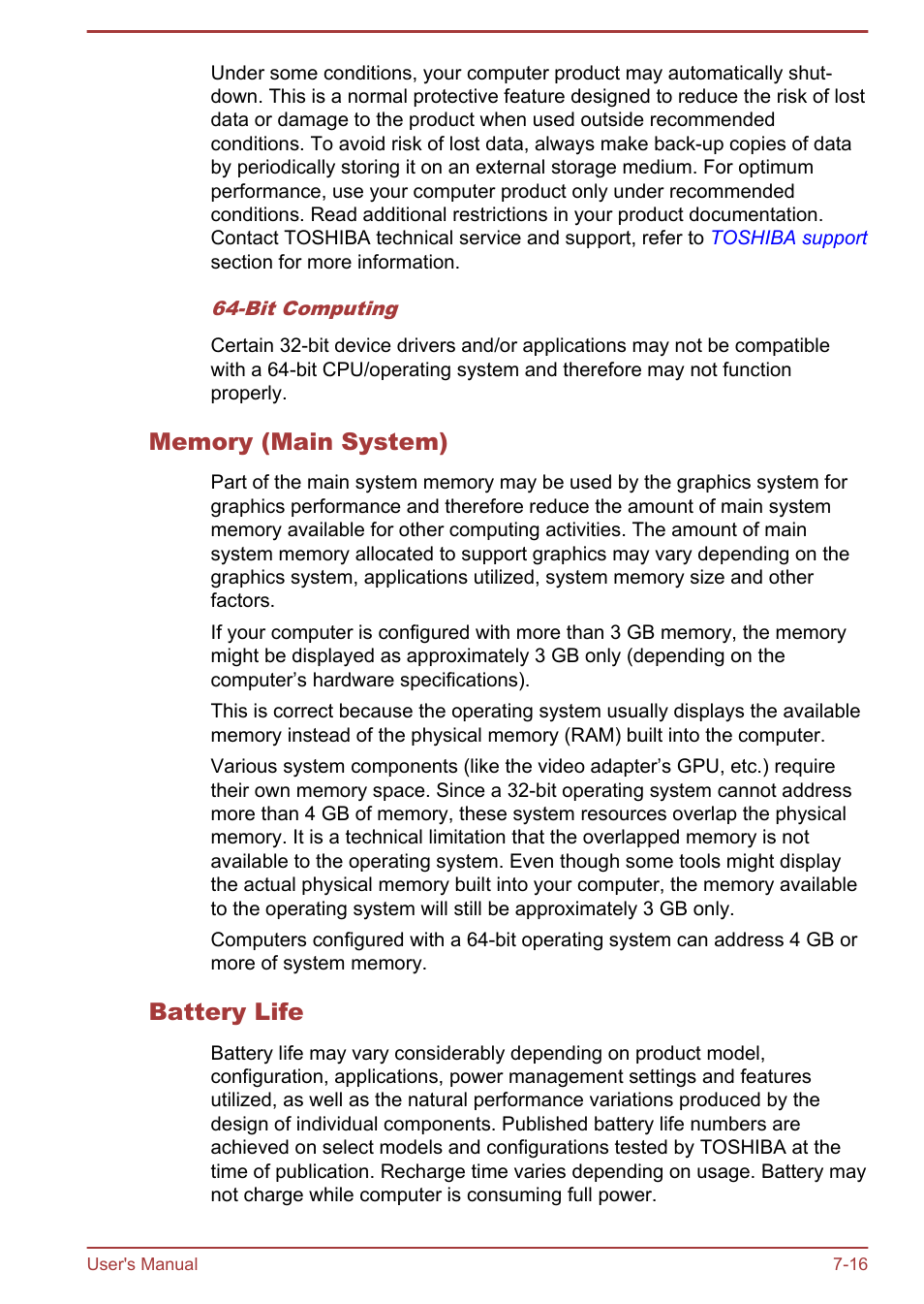 Memory (main system), Battery life | Toshiba Satellite Z30-A User Manual | Page 154 / 161