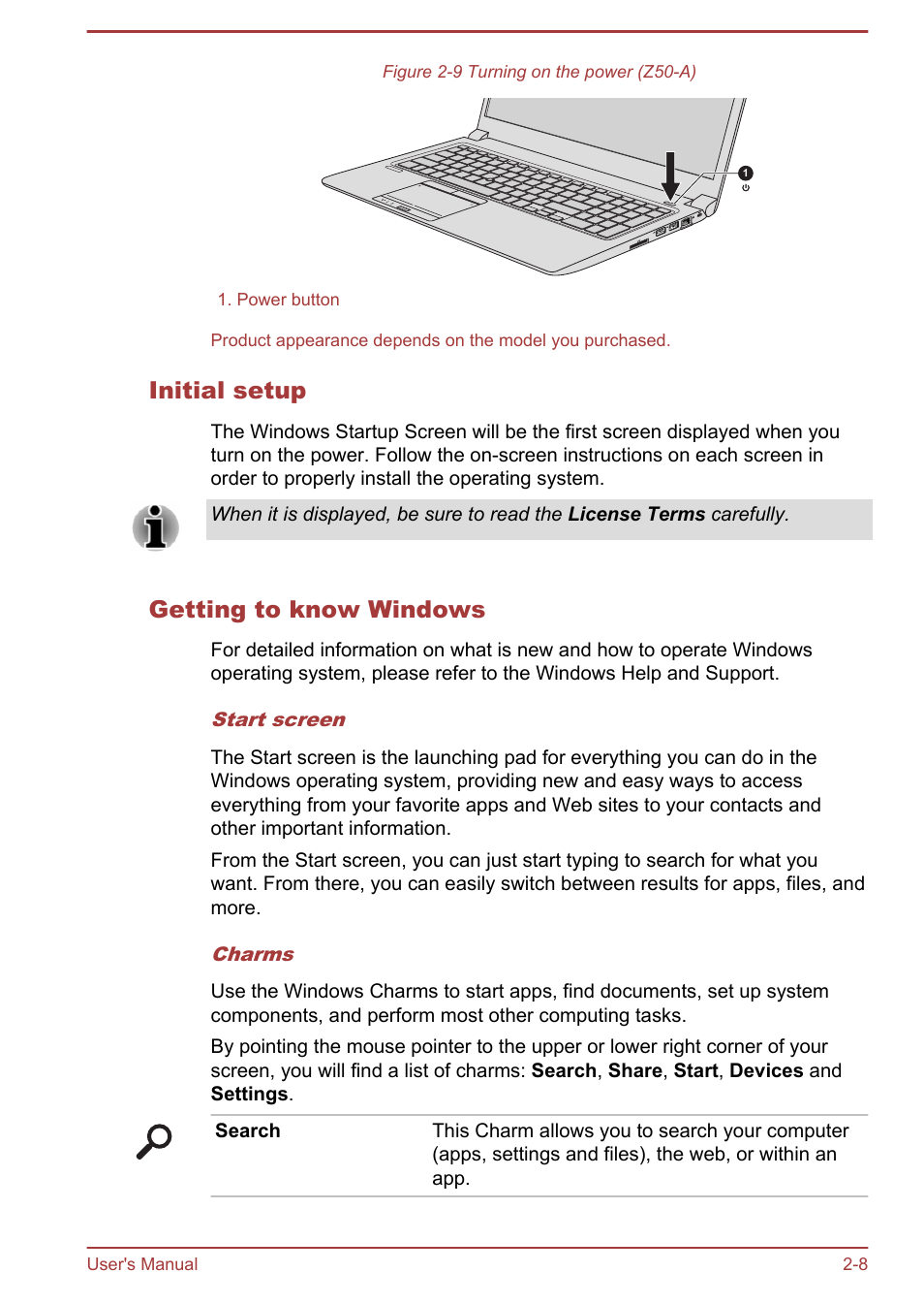 Initial setup, Getting to know windows | Toshiba Satellite Z30-A User Manual | Page 28 / 161