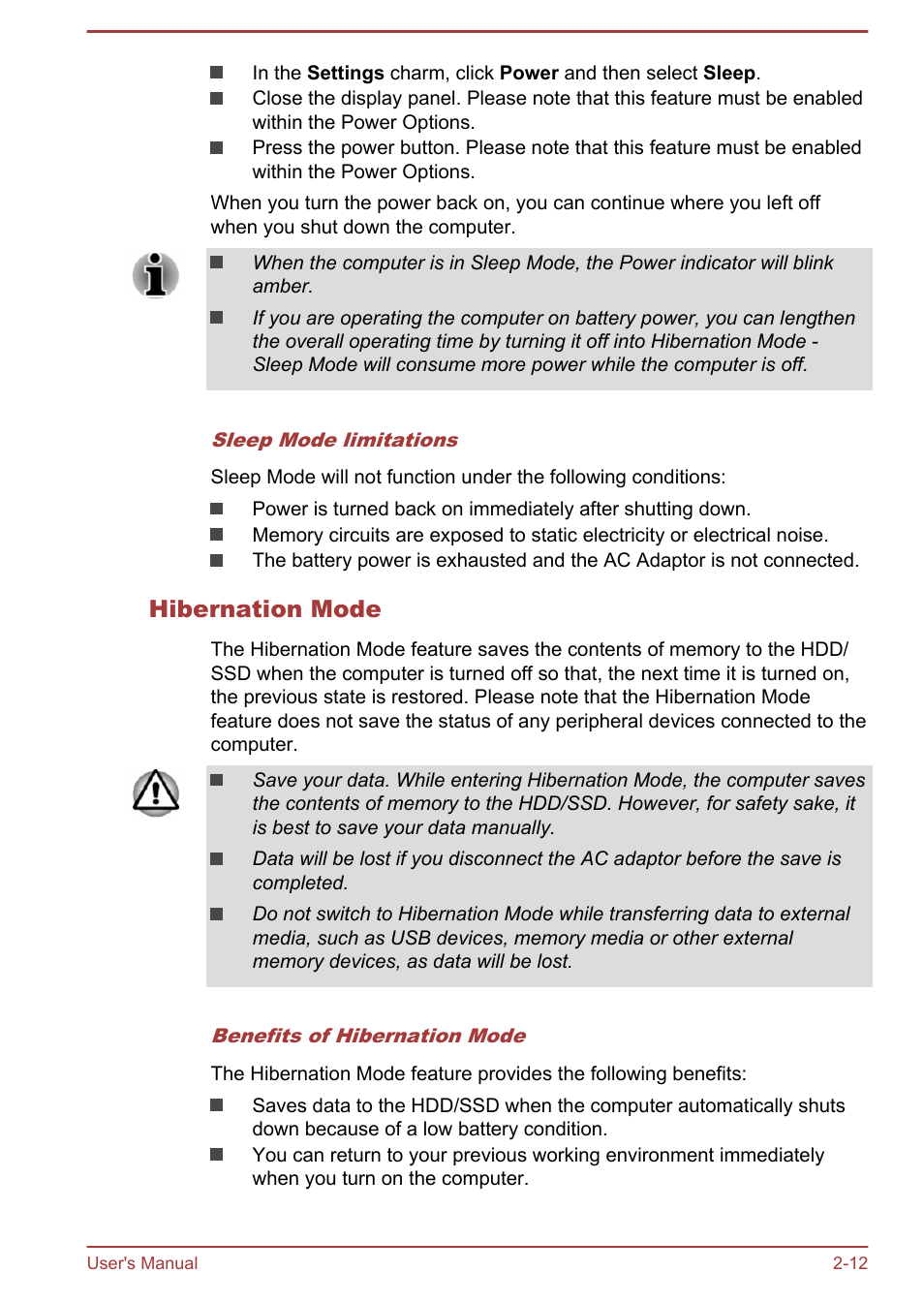 Hibernation mode | Toshiba Satellite Z30-A User Manual | Page 32 / 161