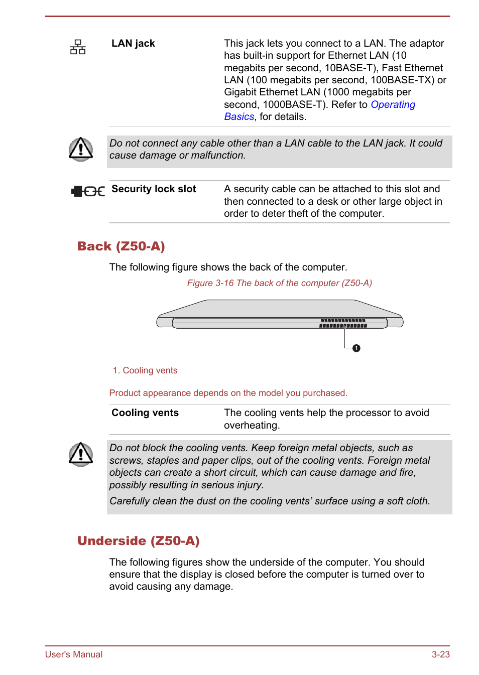 Back (z50-a), Underside (z50-a) | Toshiba Satellite Z30-A User Manual | Page 56 / 161