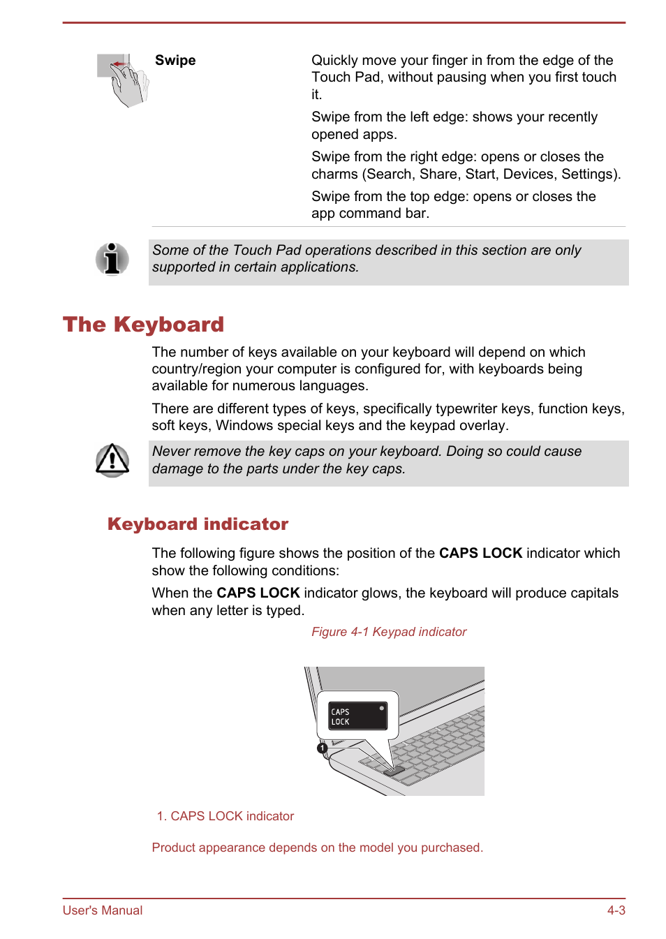 The keyboard, Keyboard indicator, The keyboard -3 | Toshiba Satellite Z30-A User Manual | Page 70 / 161