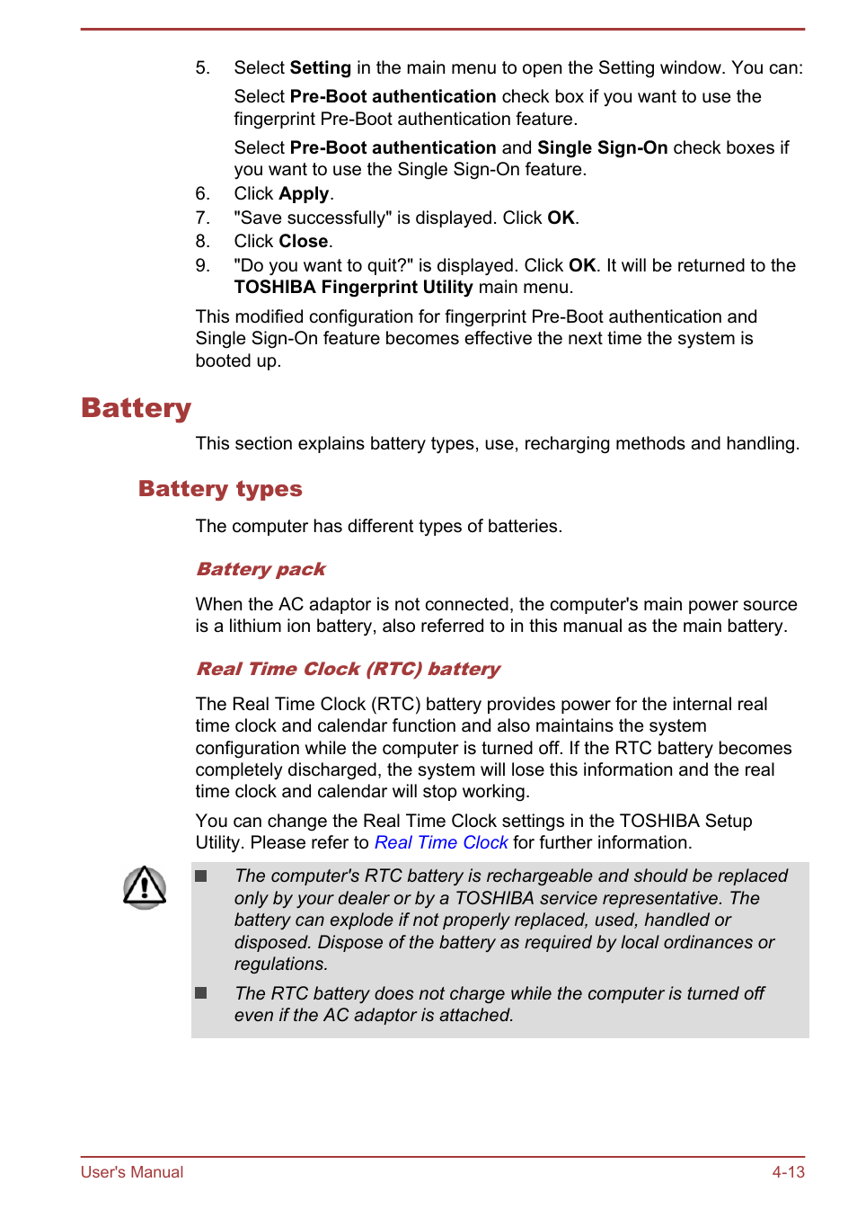 Battery, Battery types, Battery -13 | Toshiba Satellite Z30-A User Manual | Page 80 / 161