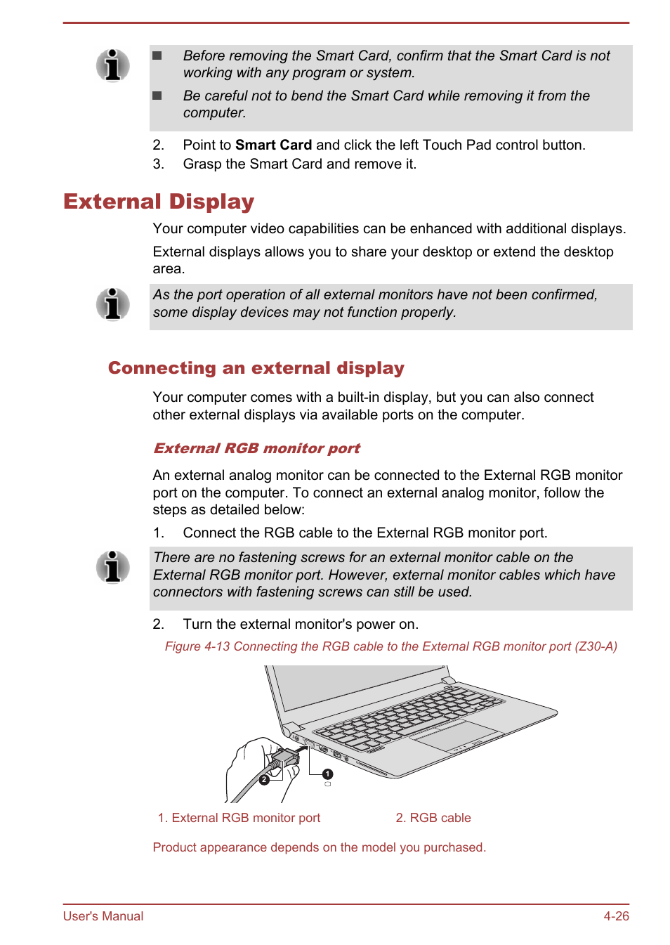 External display, Connecting an external display, External display -26 | Toshiba Satellite Z30-A User Manual | Page 93 / 161