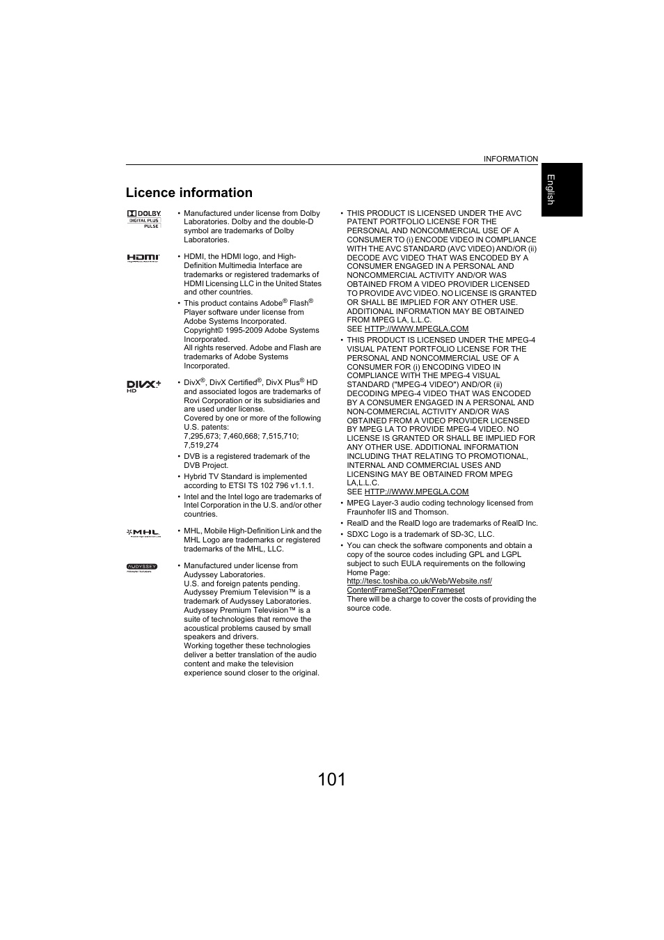 Licence information | Toshiba L9363 User Manual | Page 101 / 106