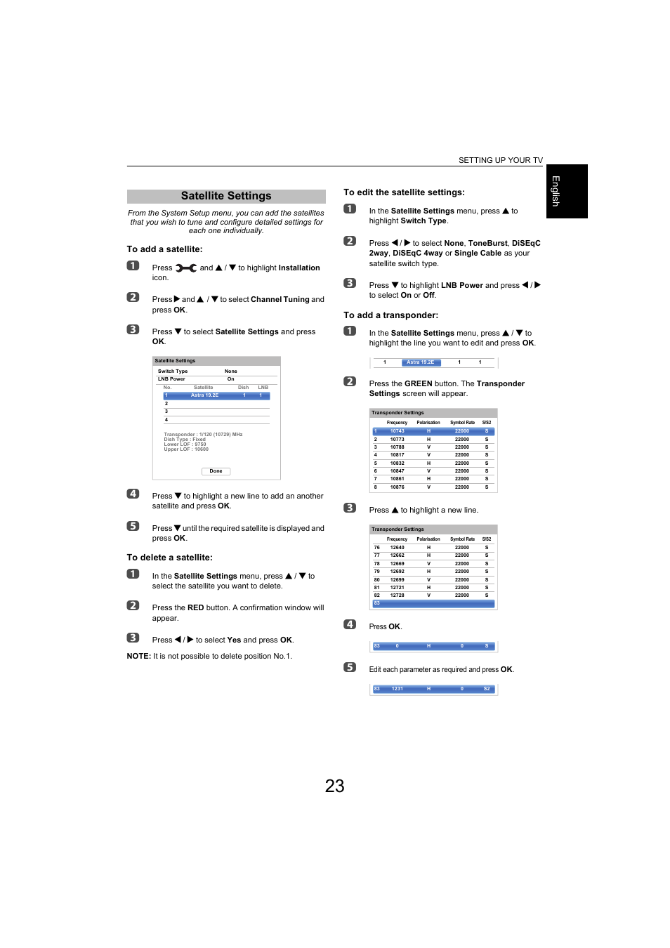 Satellite settings, Eng lis h | Toshiba L9363 User Manual | Page 23 / 106