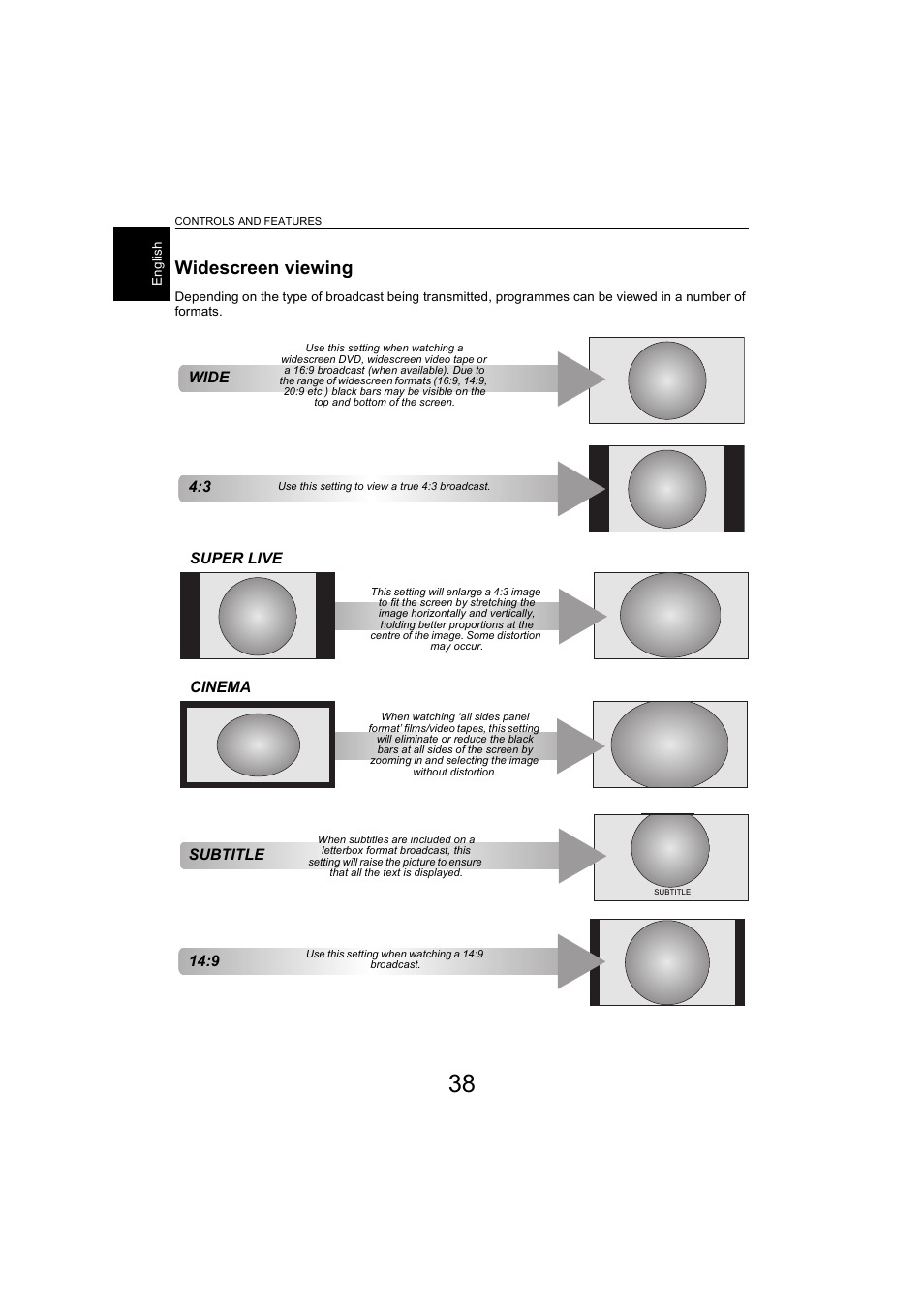 Widescreen viewing | Toshiba L9363 User Manual | Page 38 / 106