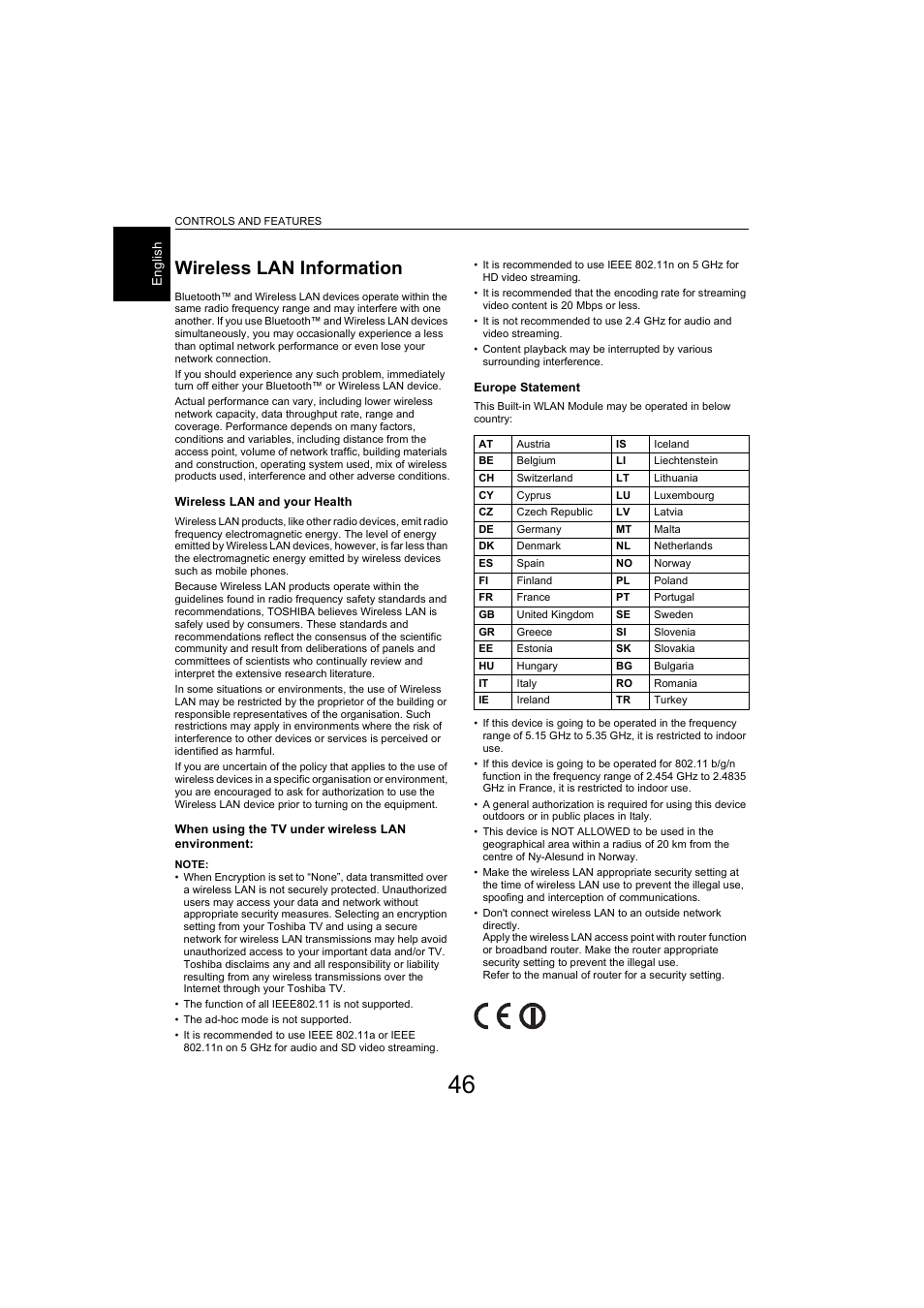 Wireless lan information | Toshiba L9363 User Manual | Page 46 / 106