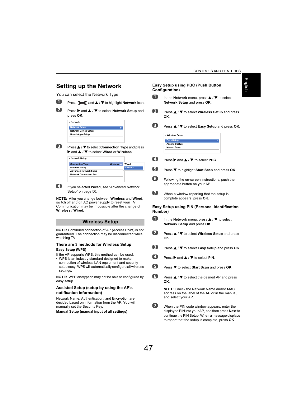 Setting up the network, Wireless setup | Toshiba L9363 User Manual | Page 47 / 106