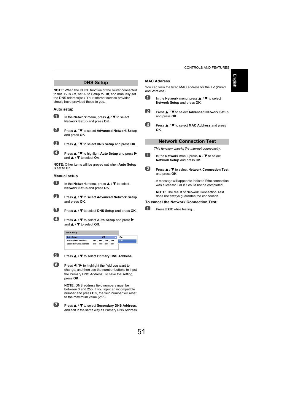 Dns setup, Network connection test, Dns setup network connection test | Toshiba L9363 User Manual | Page 51 / 106