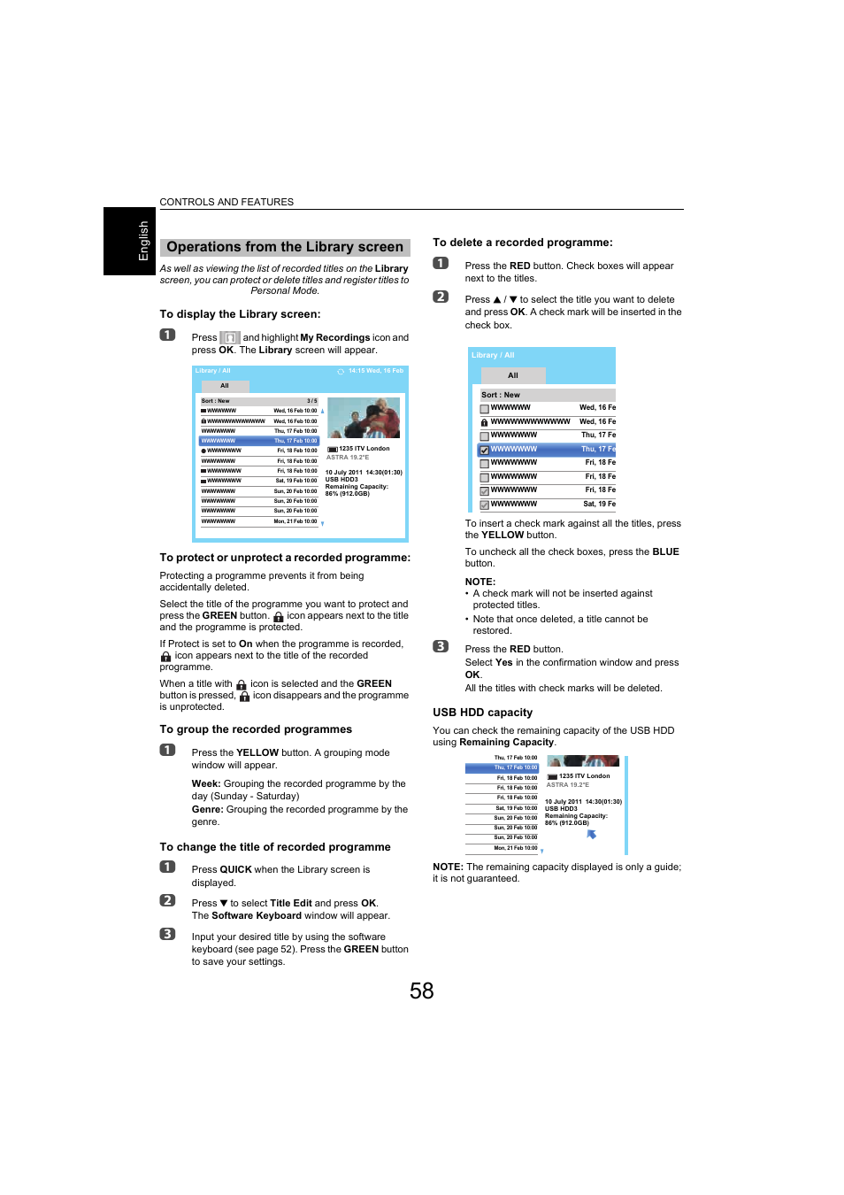 Operations from the library screen, En gli sh | Toshiba L9363 User Manual | Page 58 / 106