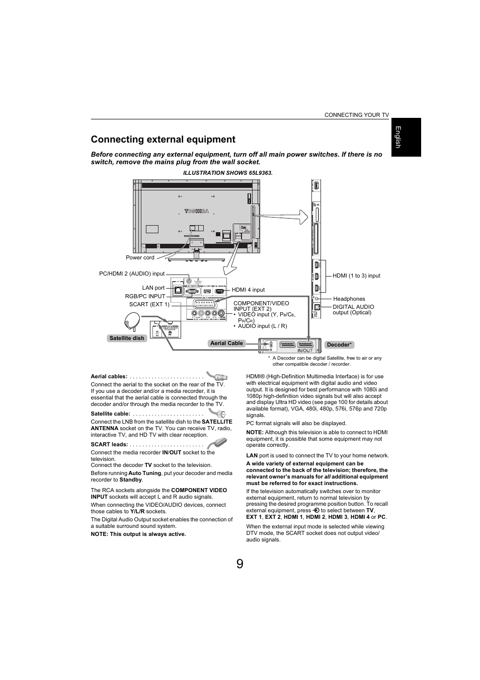 Connecting your tv, Connecting external equipment | Toshiba L9363 User Manual | Page 9 / 106