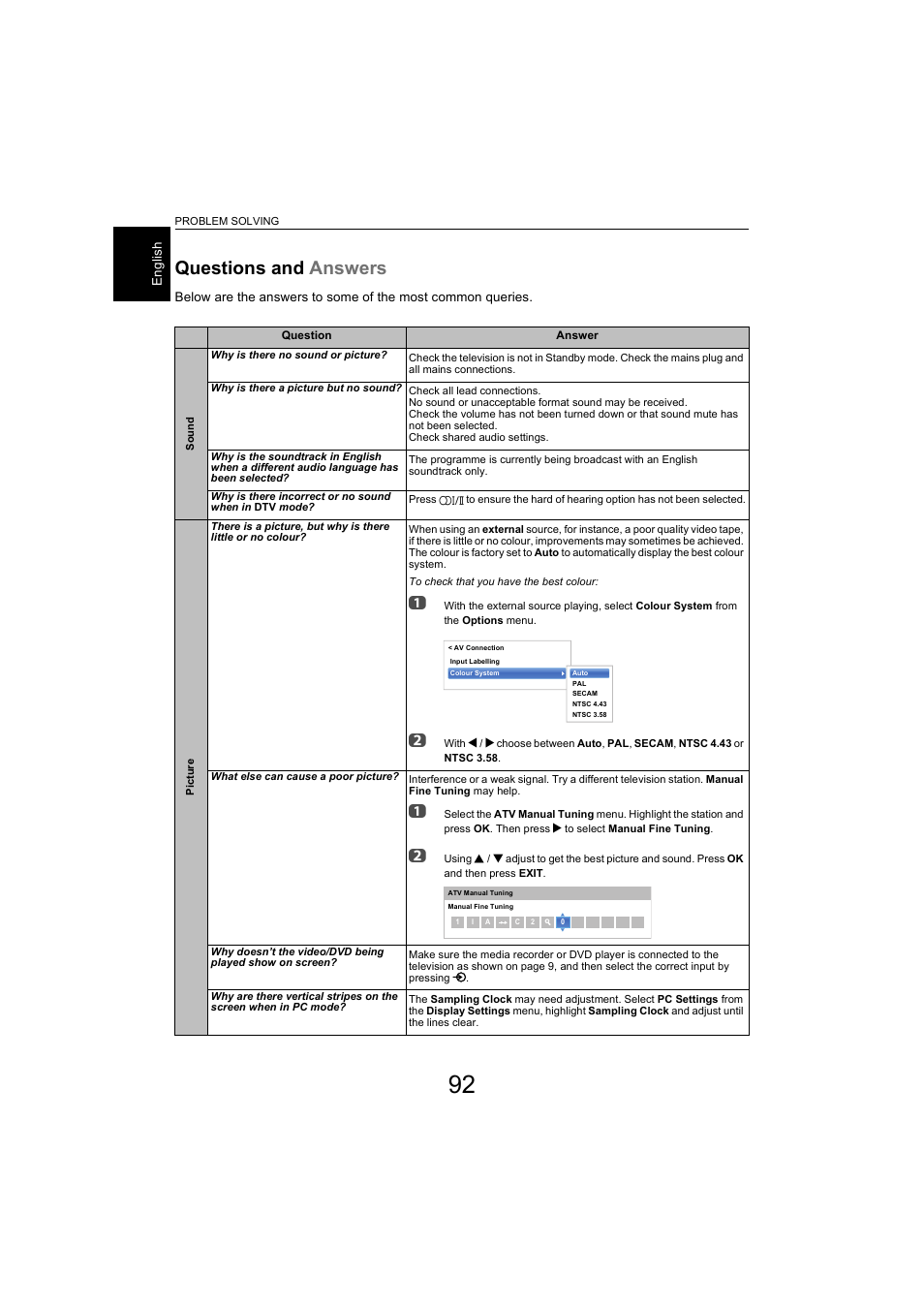 Problem solving, Questions and answers | Toshiba L9363 User Manual | Page 92 / 106