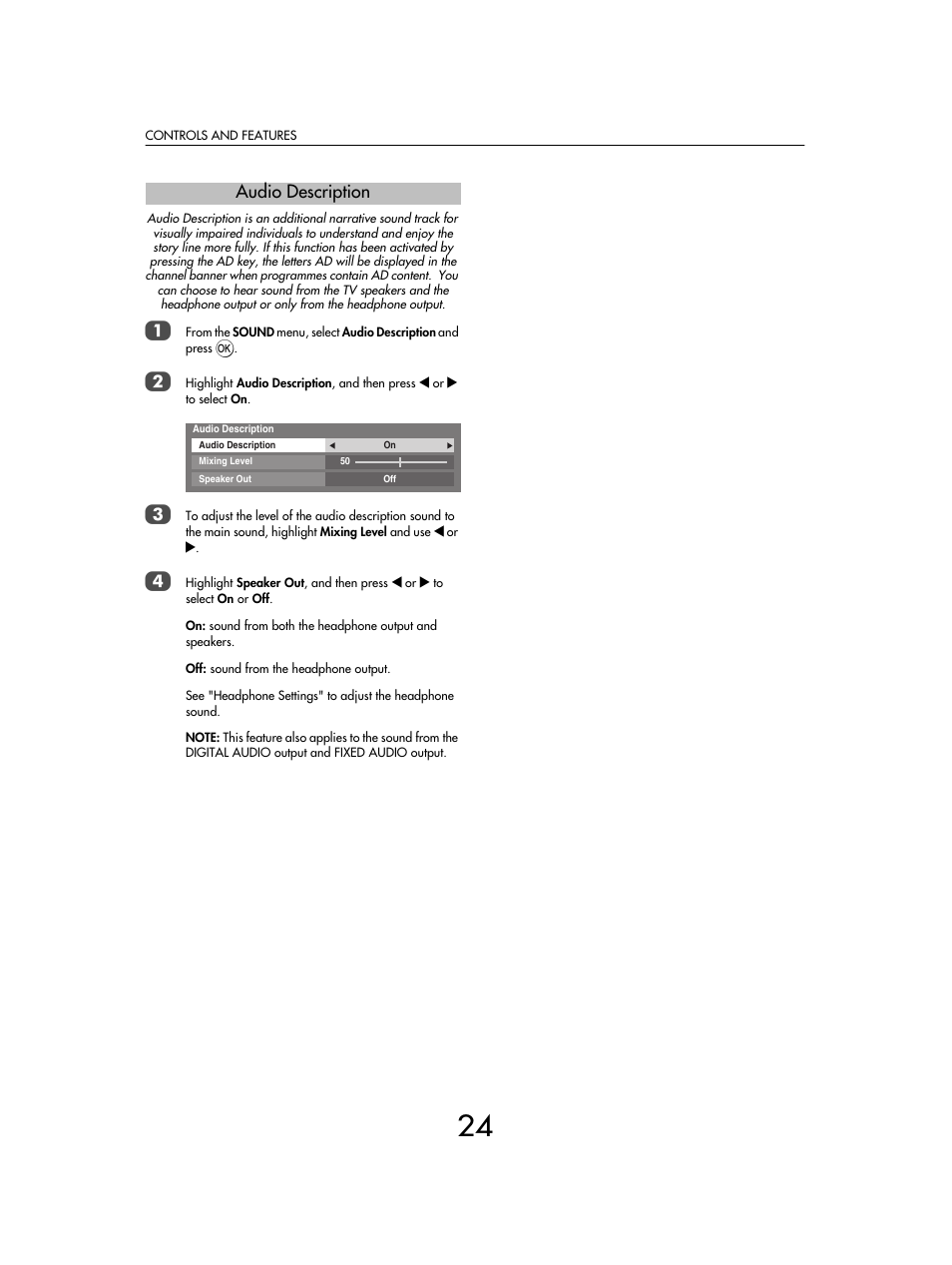 Audio description | Toshiba SV685 User Manual | Page 24 / 62