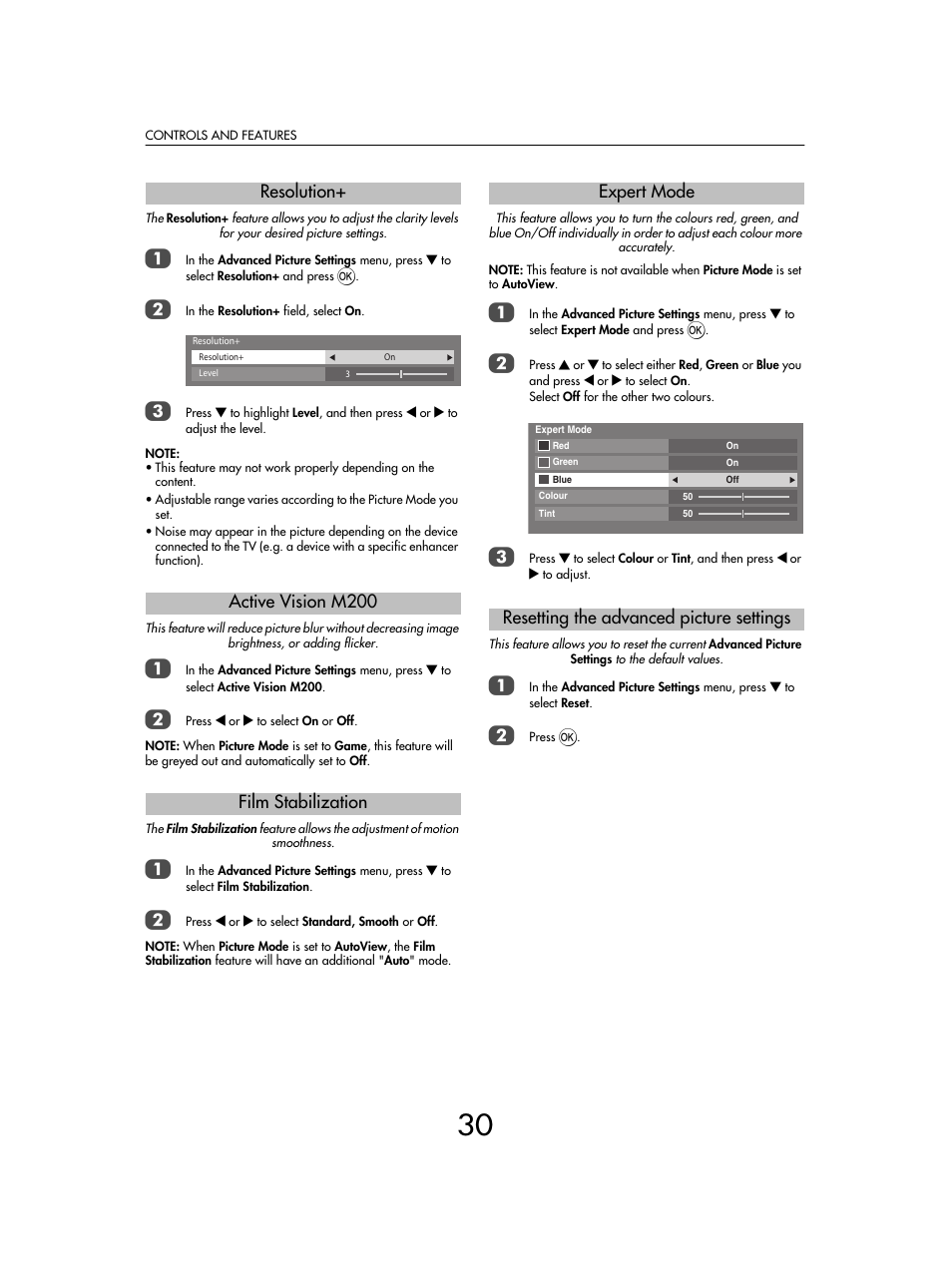 Resolution+ active vision m200 film stabilization | Toshiba SV685 User Manual | Page 30 / 62