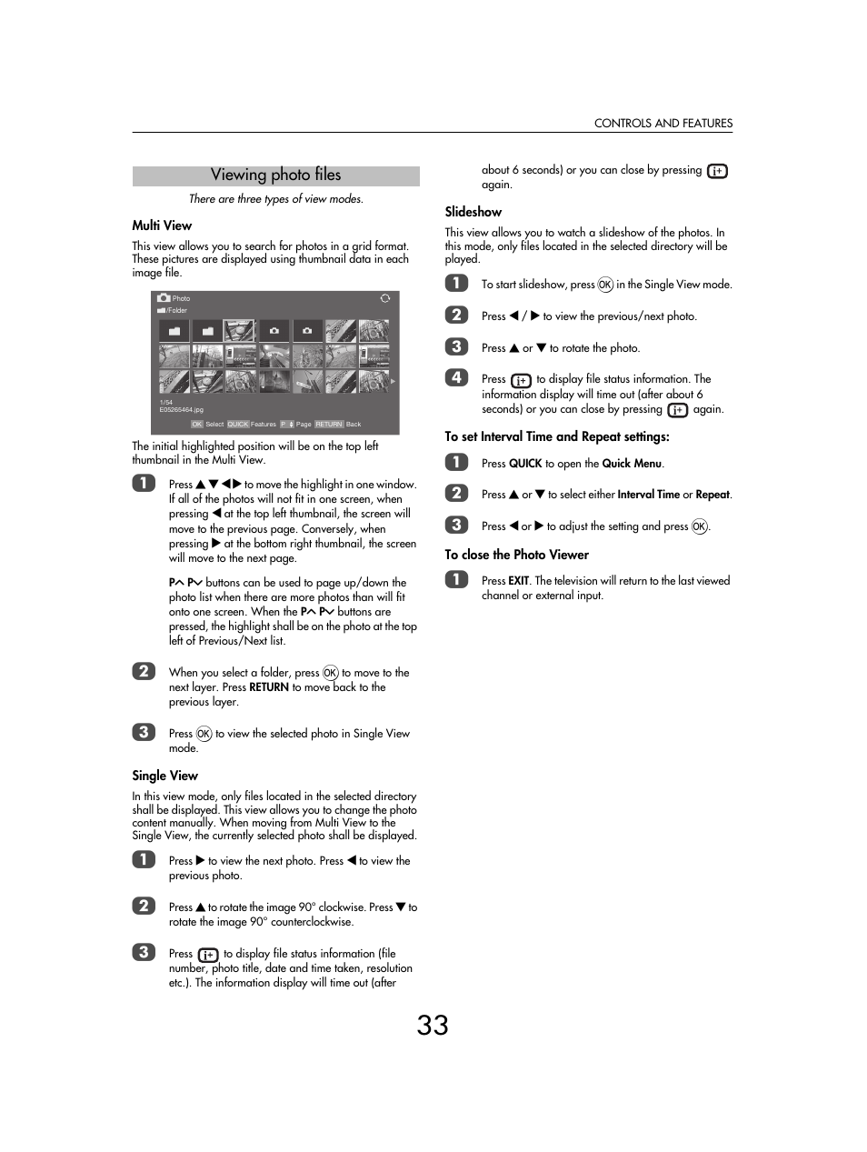 Viewing photo files | Toshiba SV685 User Manual | Page 33 / 62