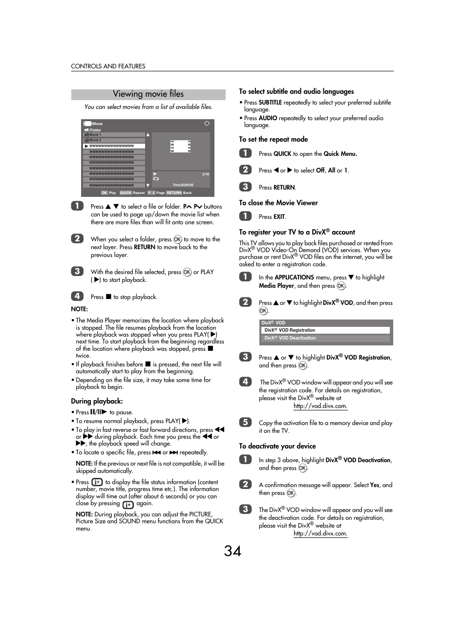 Viewing movie files | Toshiba SV685 User Manual | Page 34 / 62