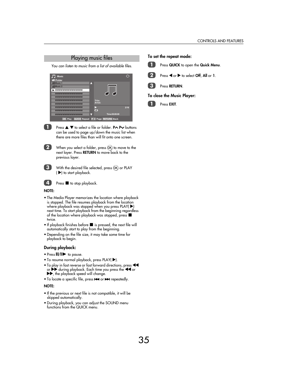 Playing music files | Toshiba SV685 User Manual | Page 35 / 62