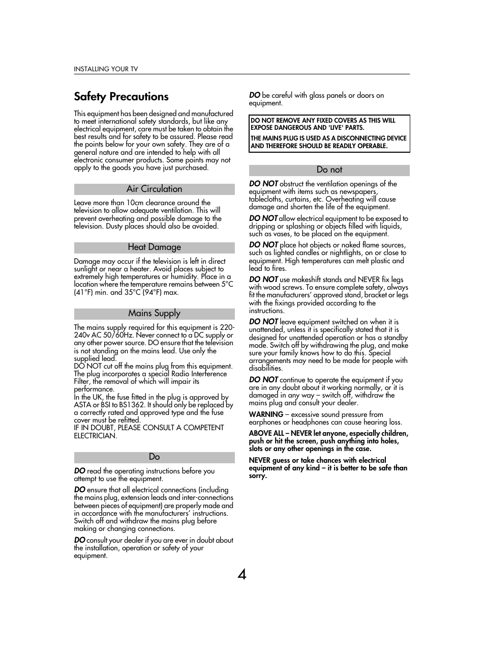 Safety precautions | Toshiba SV685 User Manual | Page 4 / 62