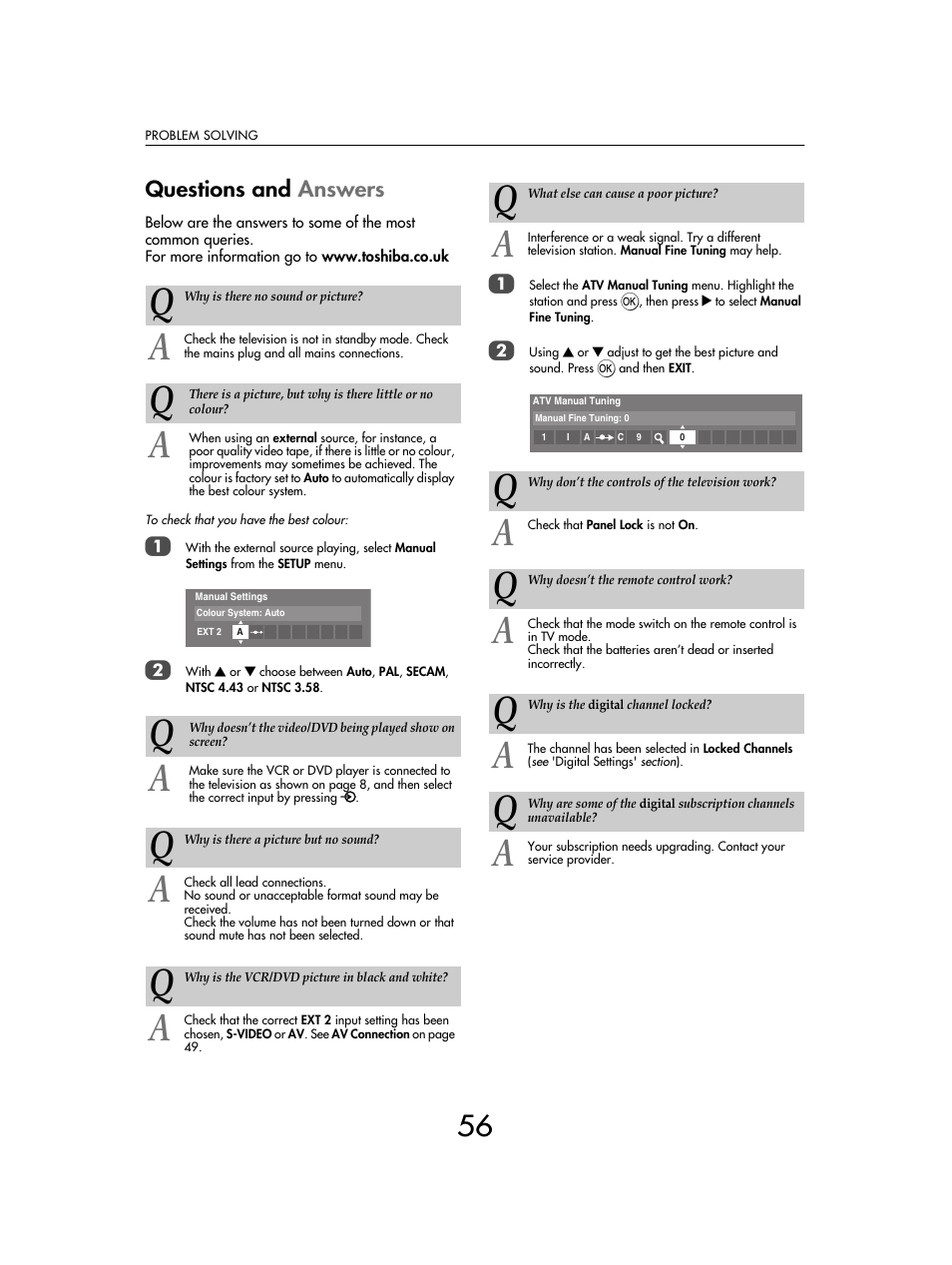 Questions and answers | Toshiba SV685 User Manual | Page 56 / 62