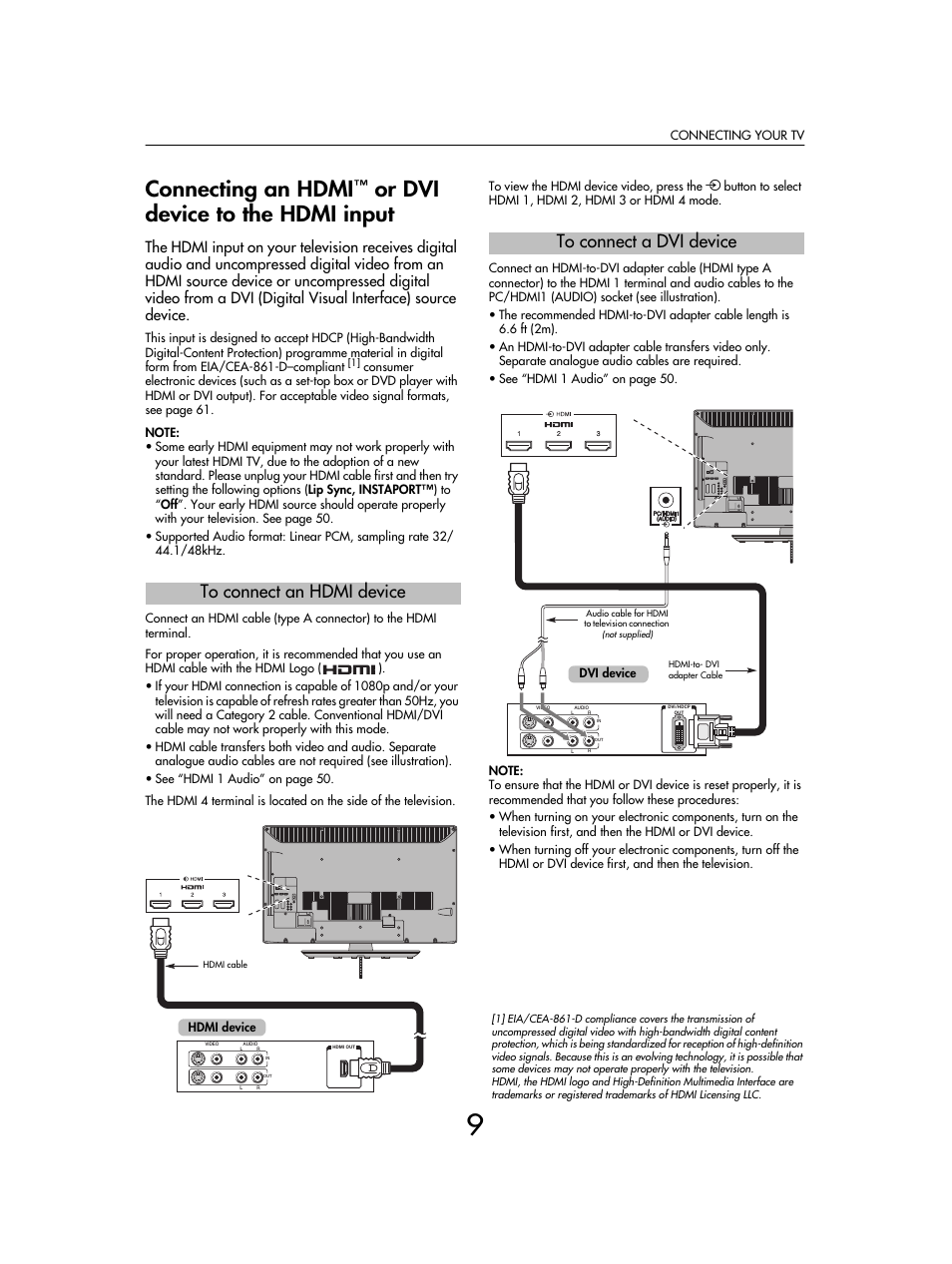 Connecting an hdmi, Or dvi device to the hdmi input | Toshiba SV685 User Manual | Page 9 / 62