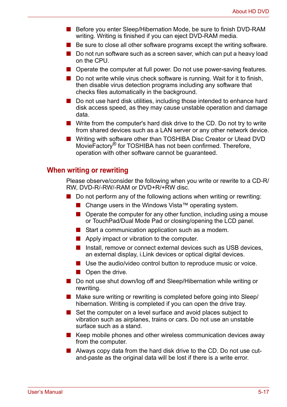 When writing or rewriting | Toshiba Satellite P200 (PSPBL) User Manual | Page 102 / 191