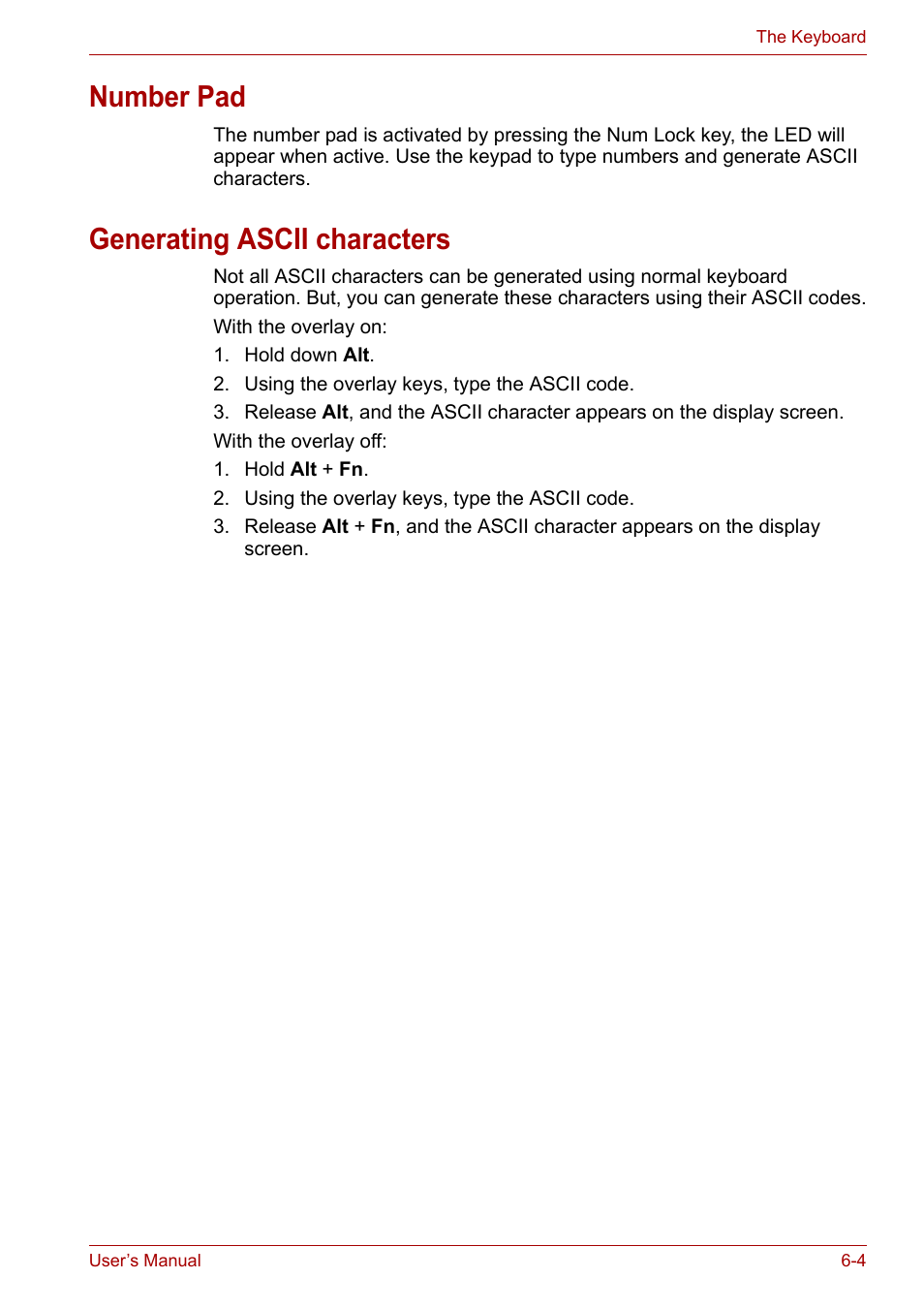 Number pad, Generating ascii characters, Number pad -4 generating ascii characters -4 | Toshiba Satellite P200 (PSPBL) User Manual | Page 112 / 191