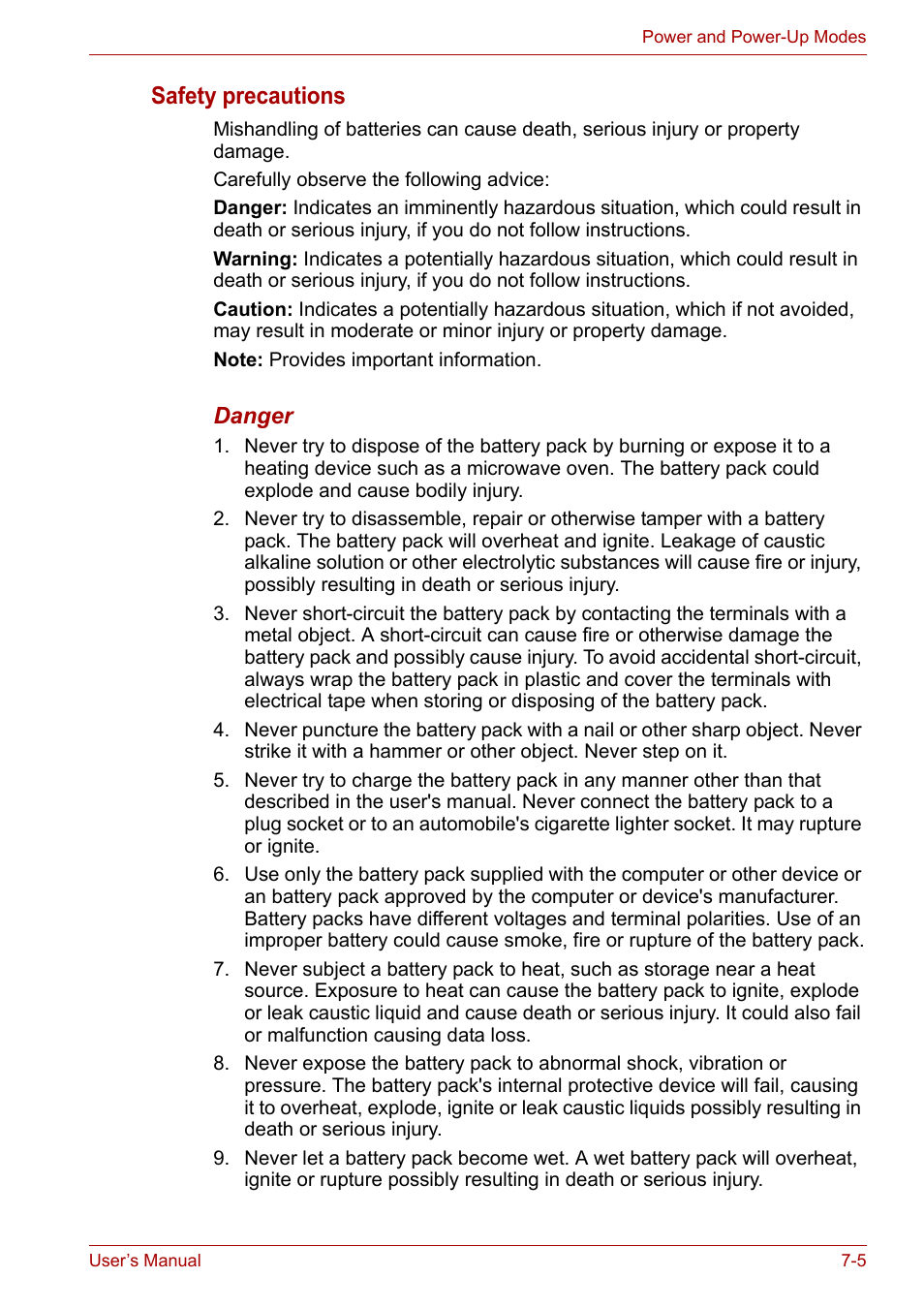 Safety precautions | Toshiba Satellite P200 (PSPBL) User Manual | Page 117 / 191