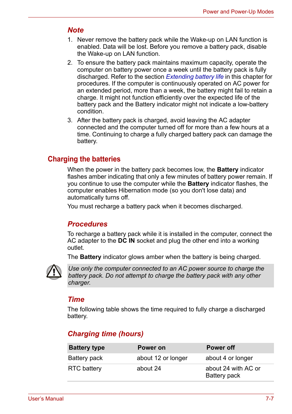 Charging the batteries | Toshiba Satellite P200 (PSPBL) User Manual | Page 119 / 191