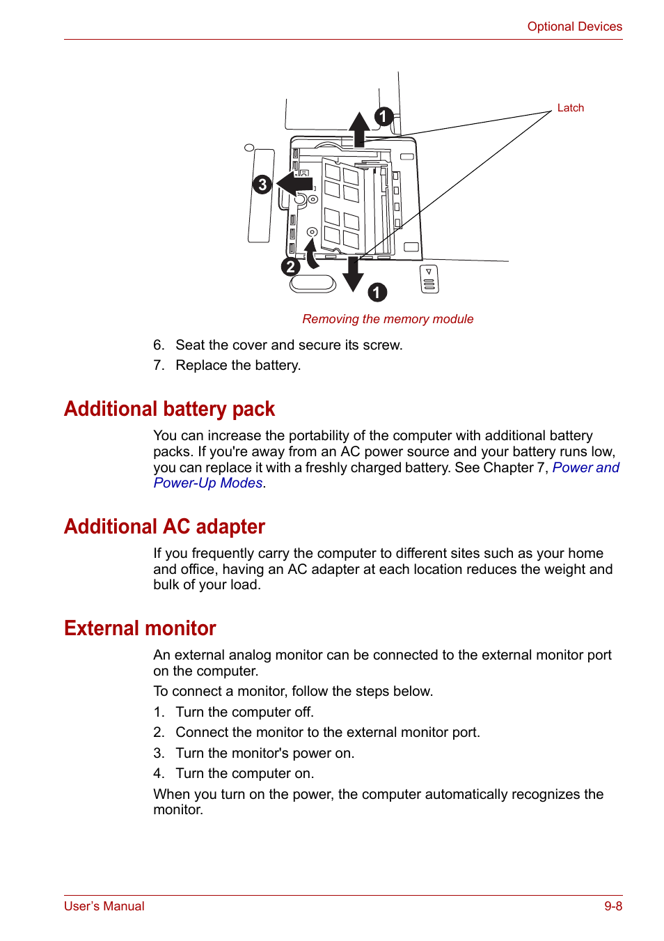 Additional battery pack, Additional ac adapter, External monitor | Toshiba Satellite P200 (PSPBL) User Manual | Page 137 / 191