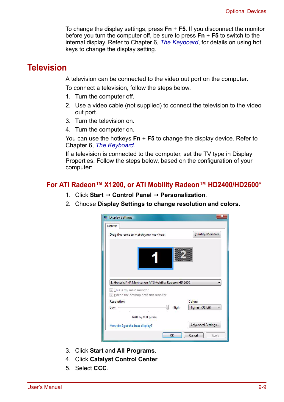 Television, Television -9 | Toshiba Satellite P200 (PSPBL) User Manual | Page 138 / 191