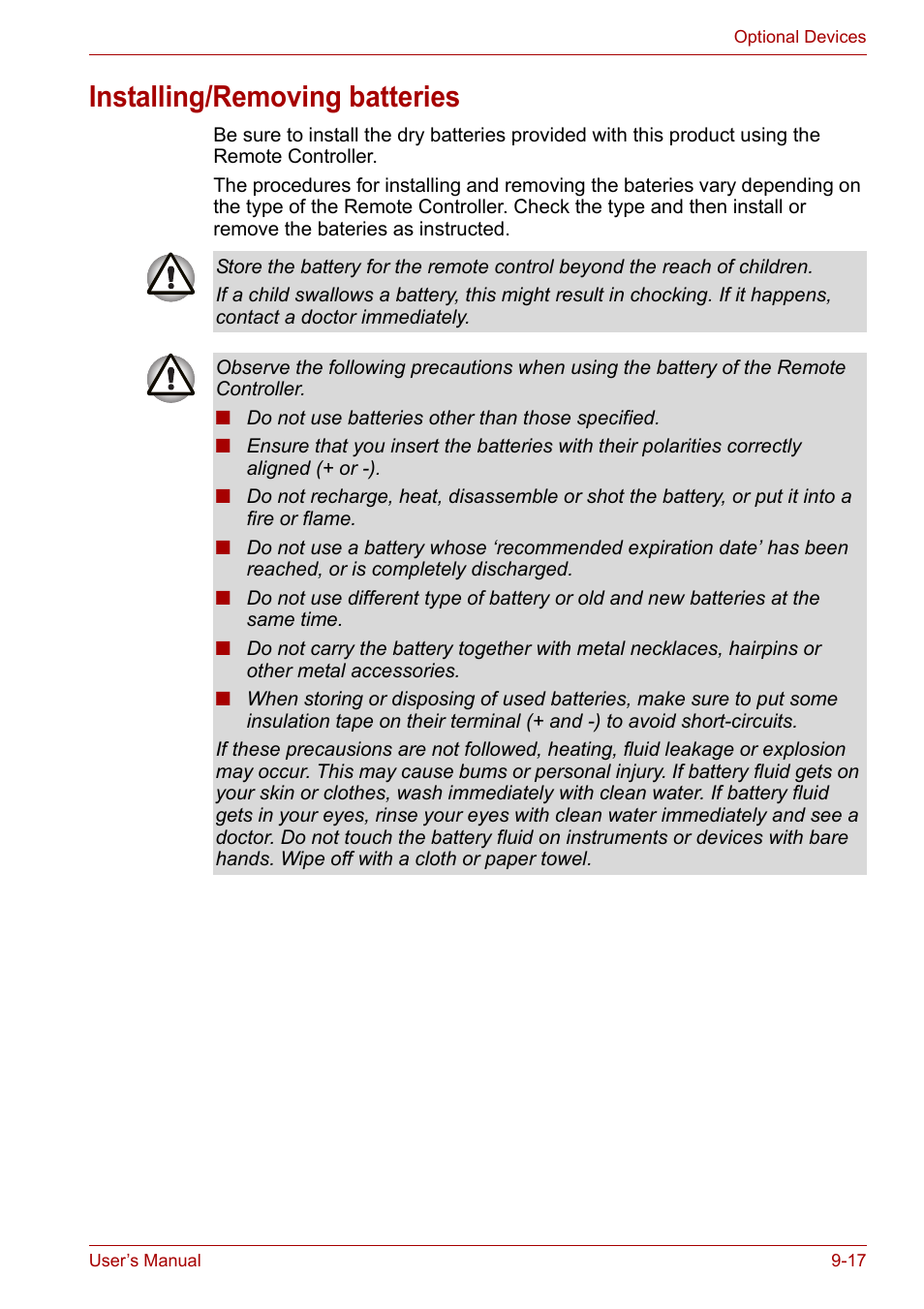 Installing/removing batteries, Installing/removing batteries -17 | Toshiba Satellite P200 (PSPBL) User Manual | Page 146 / 191