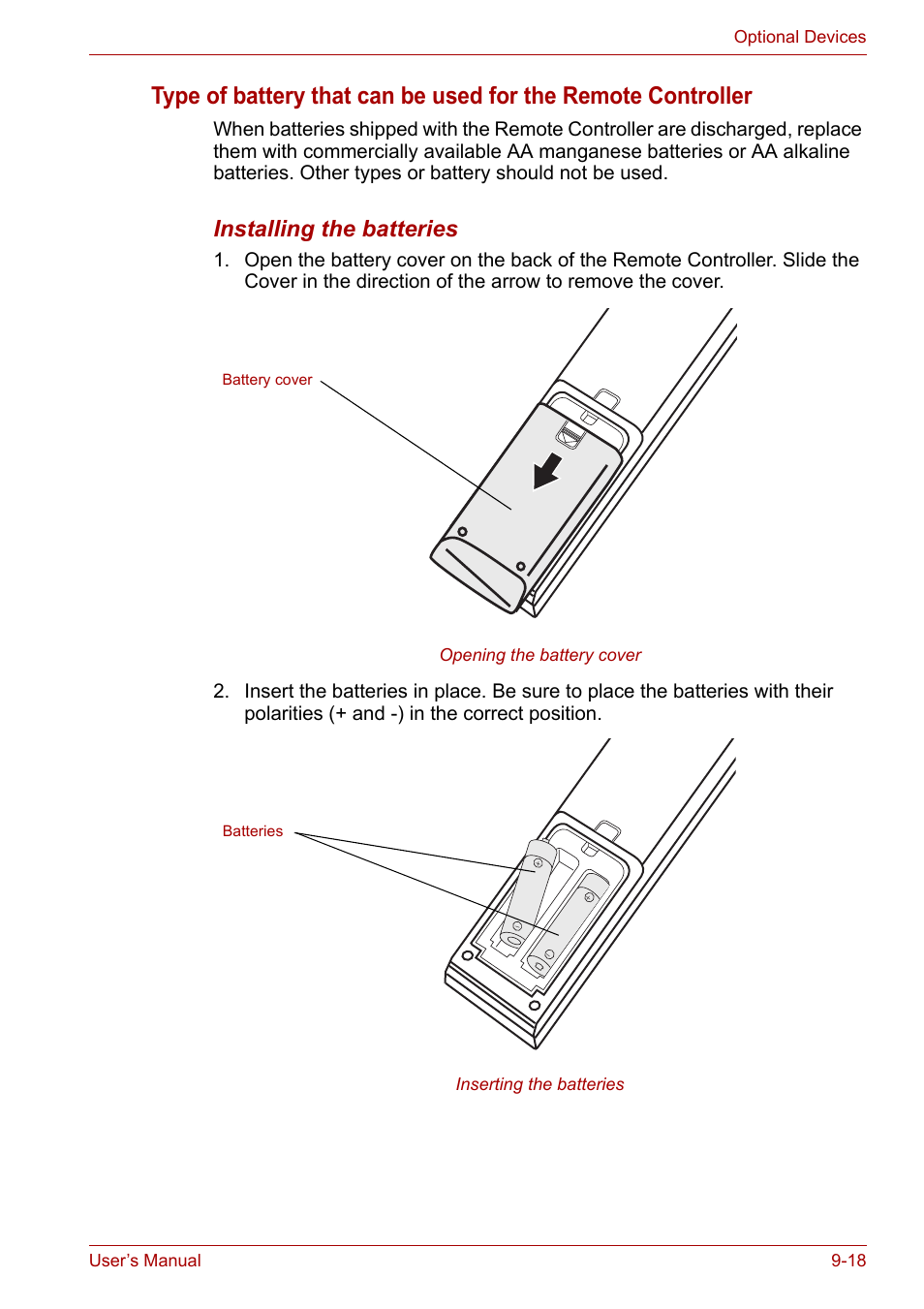 Installing the batteries | Toshiba Satellite P200 (PSPBL) User Manual | Page 147 / 191