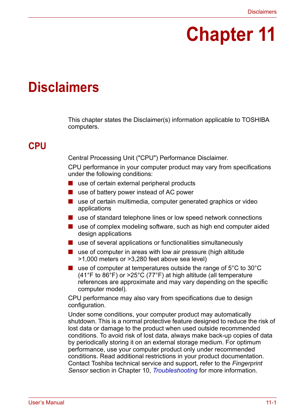 Chapter 11: disclaimers, Chapter 11, Disclaimers | Cpu -1 | Toshiba Satellite P200 (PSPBL) User Manual | Page 169 / 191