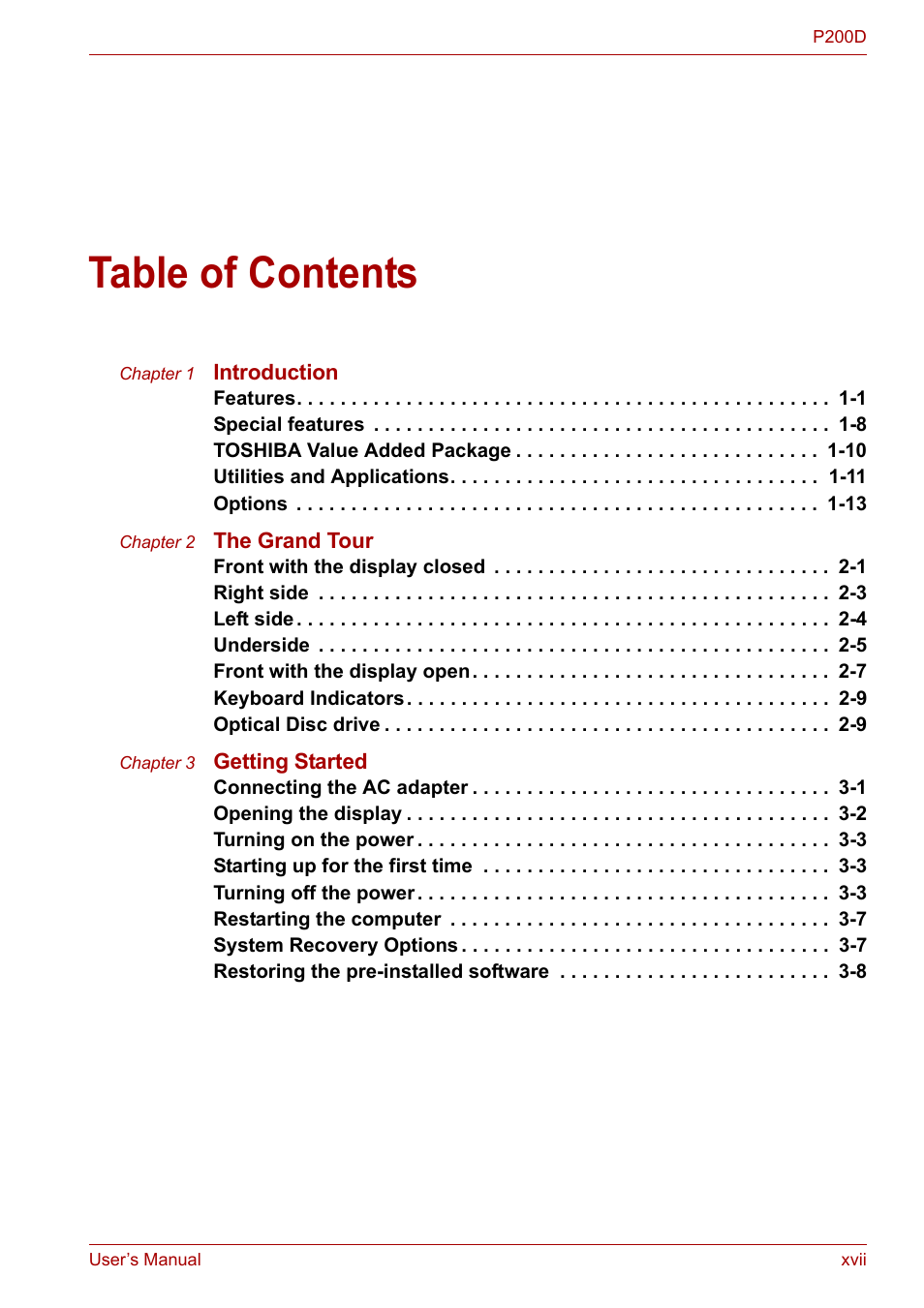 Toshiba Satellite P200 (PSPBL) User Manual | Page 17 / 191