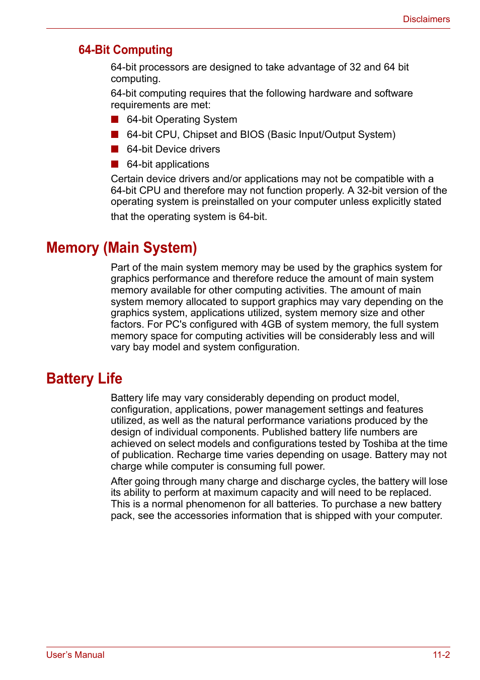 Memory (main system), Battery life, Memory (main system) -2 battery life -2 | Bit computing | Toshiba Satellite P200 (PSPBL) User Manual | Page 170 / 191